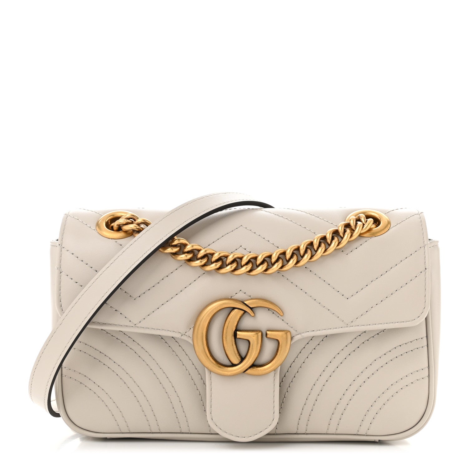 Calfskin Matelasse Small GG Marmont Shoulder Bag Light Grey
