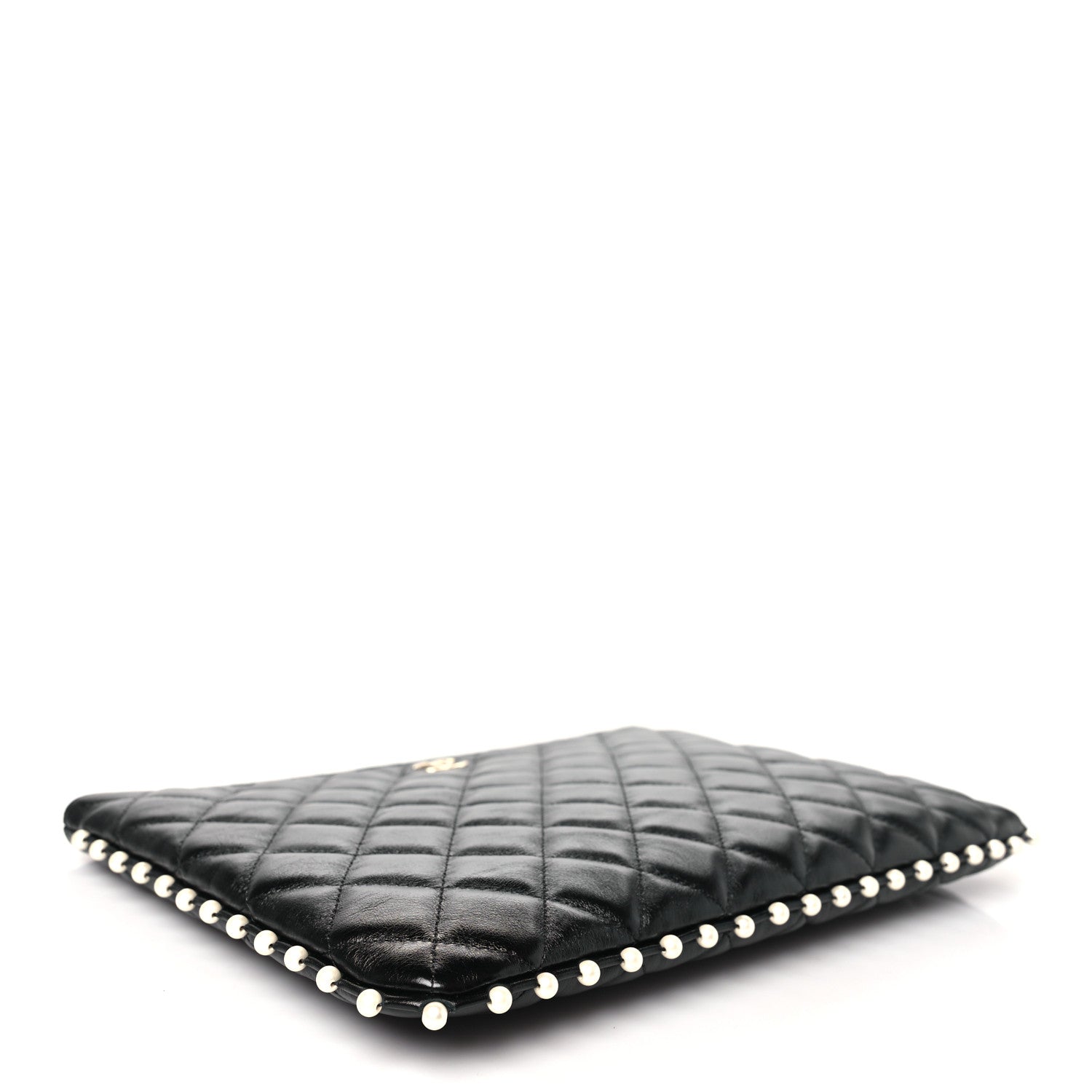 Calfskin Quilted Pearl Medium Cosmetic Case Black