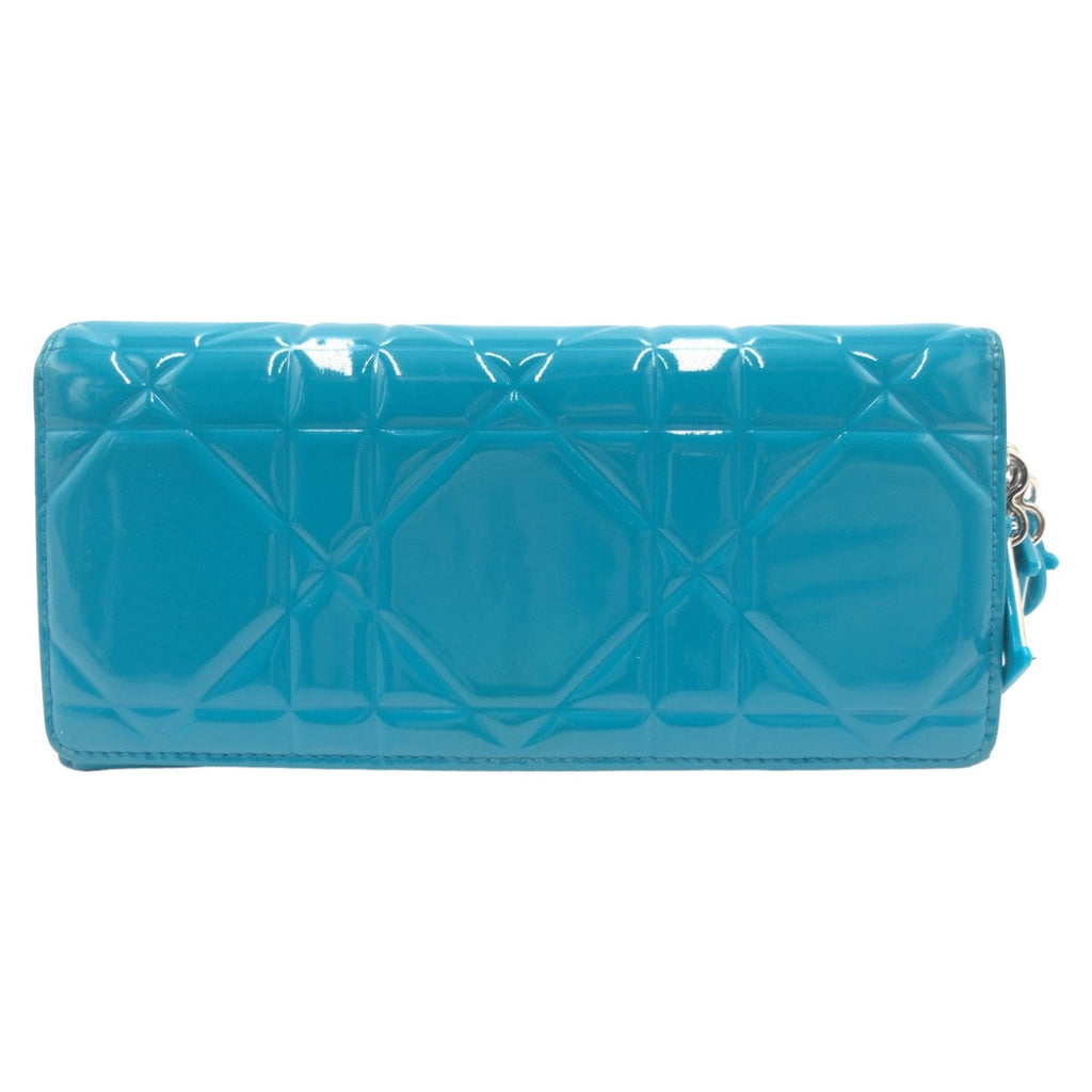 Dior Cannage Logo Charm Patent Leather Long Wallet