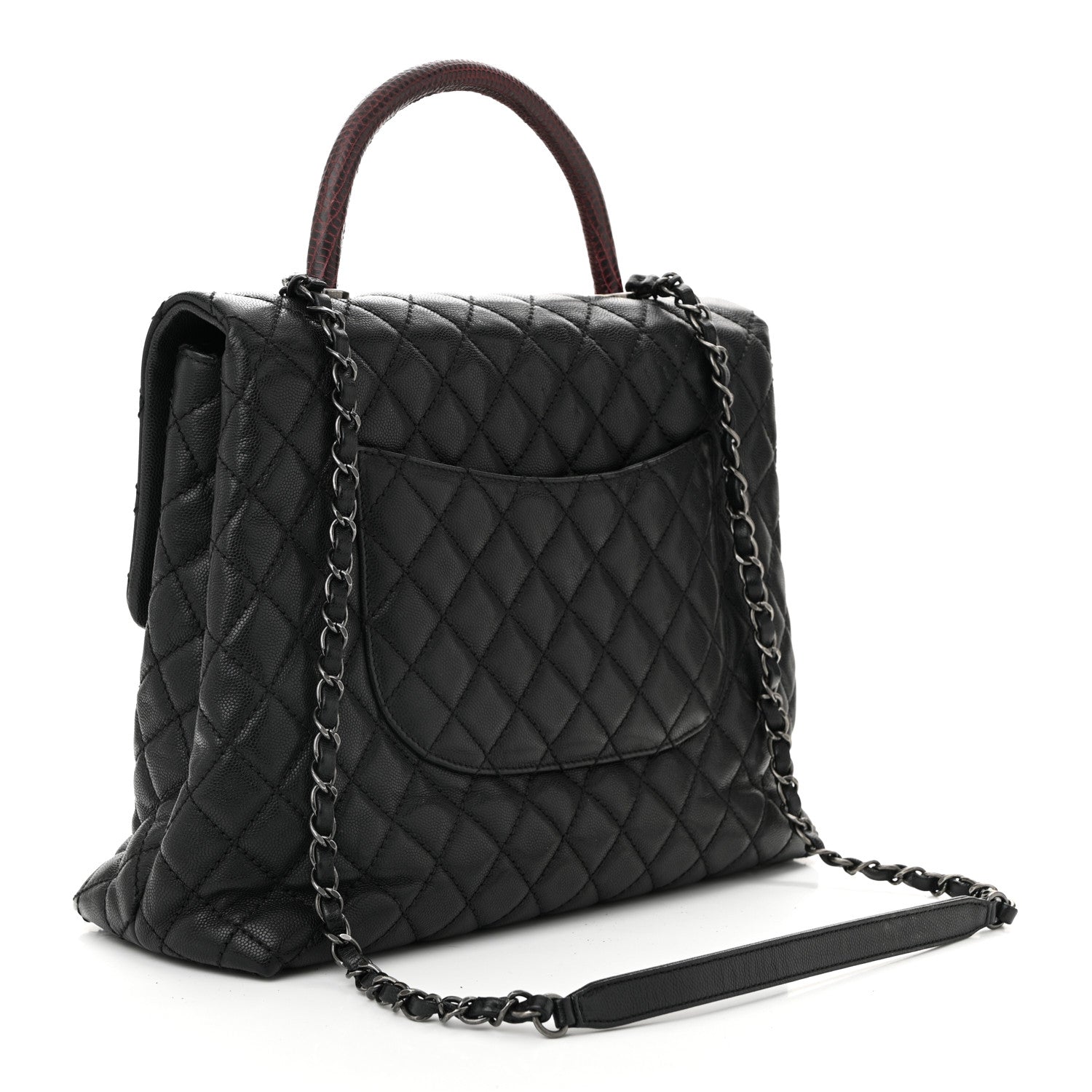 Caviar Lizard Quilted Large Coco Handle Flap Grey