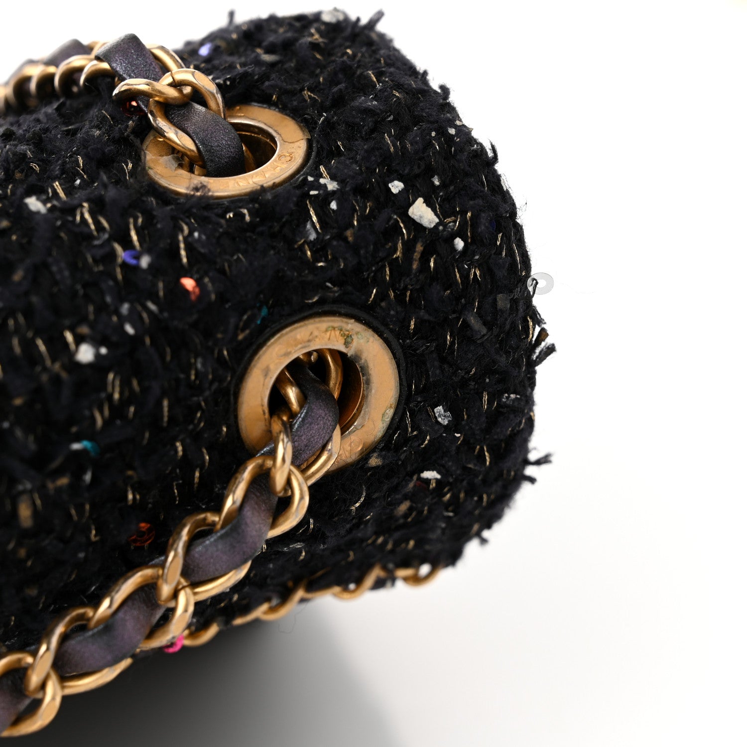 Lambskin Quilted Tweed Sequin Medium Chain Flap Bag Black Multicolor