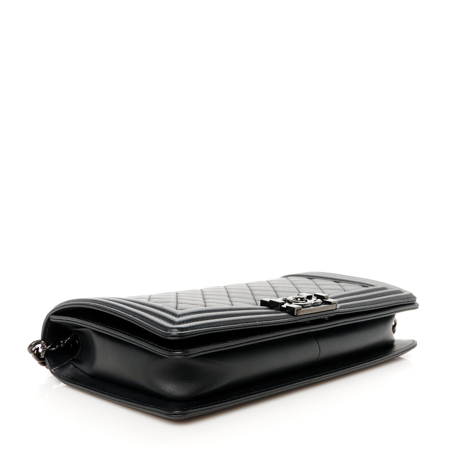 Calfskin Quilted Boy Clutch With Removable Chain So Black