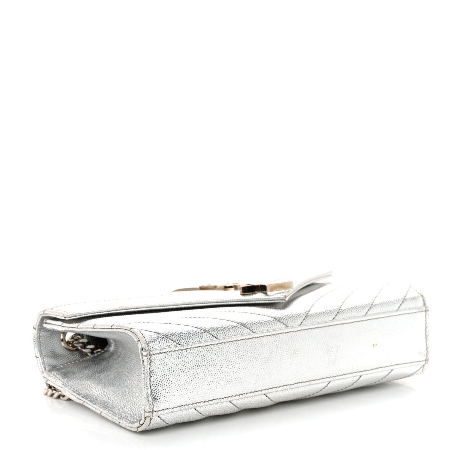 Metallic Grain De Poudre Matelasse Chevron Small Monogram Satchel Silver