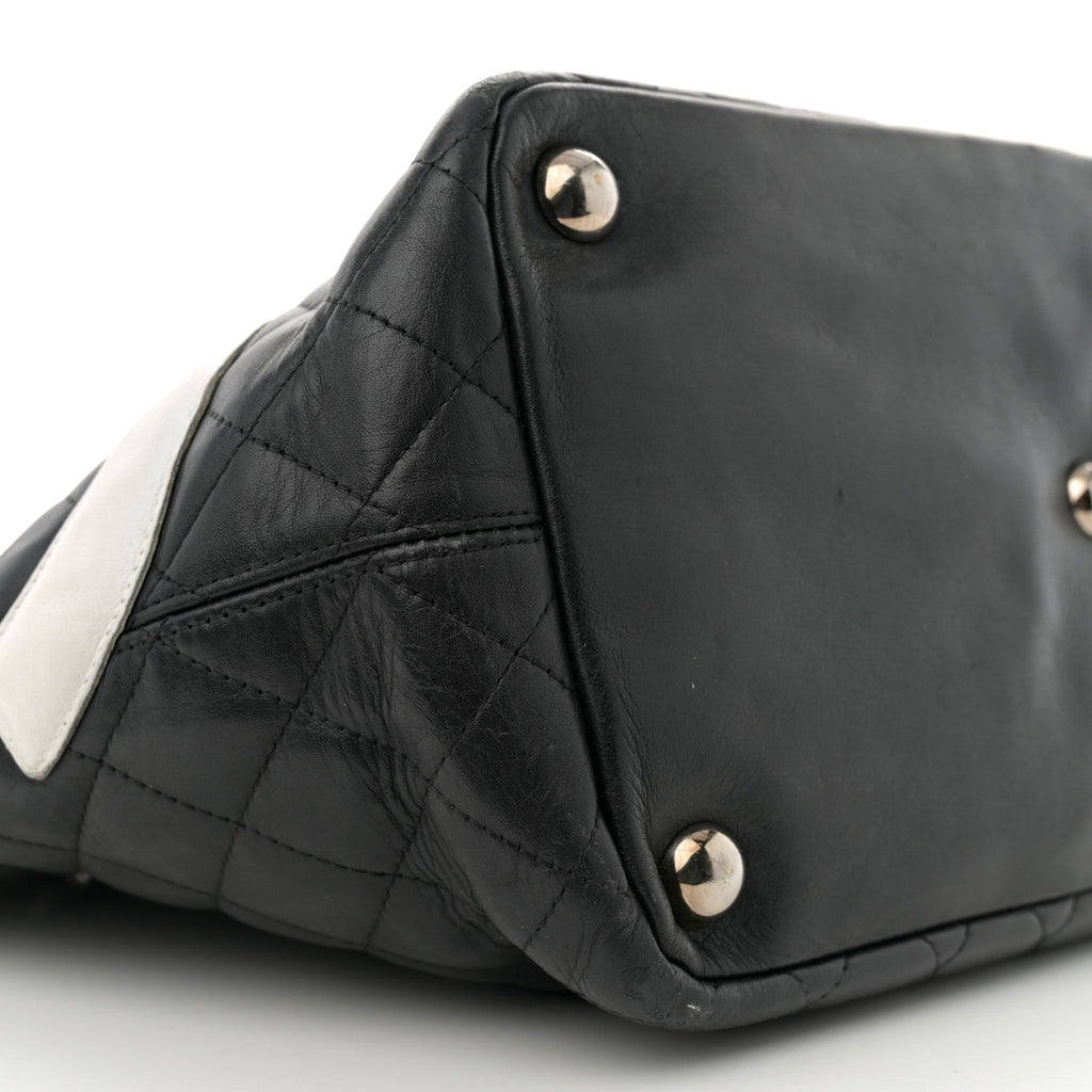 Calfskin Quilted Large Cambon Tote Black White