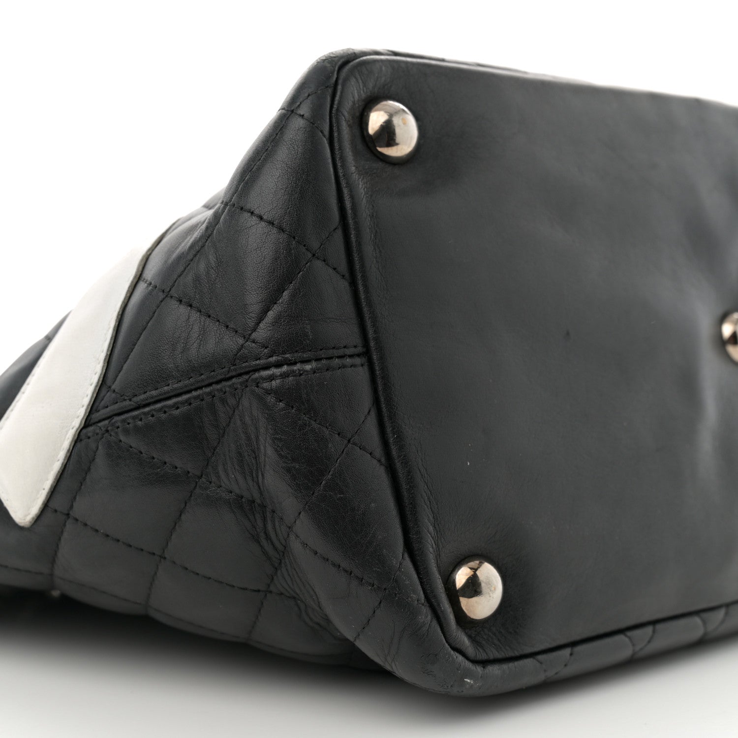 Calfskin Quilted Large Cambon Tote Black White