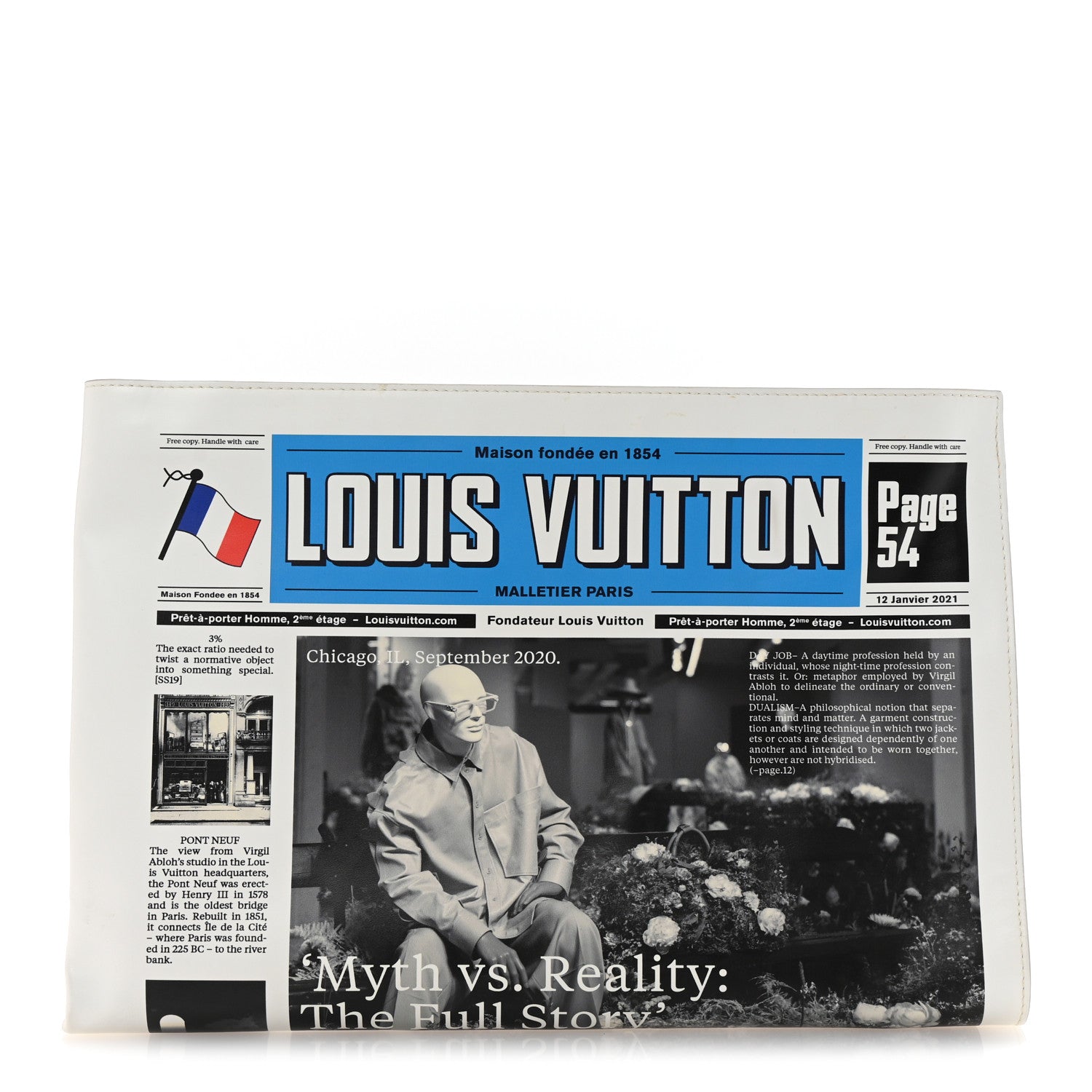 Calfskin Newspaper Print Pouch
