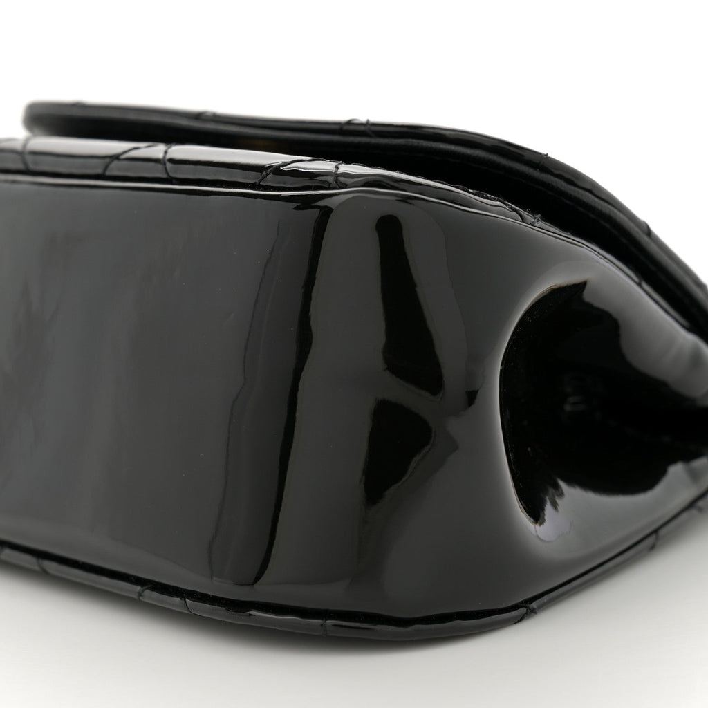 Patent Quilted Frame Clutch Flap With Chain Black