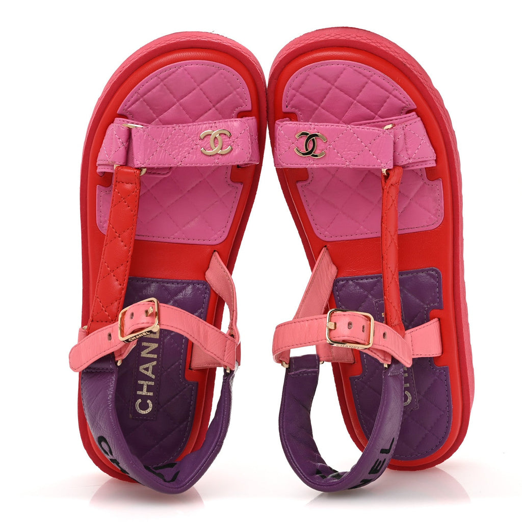 Lambskin Logo Platform Sandals 38 Red Purple Orange