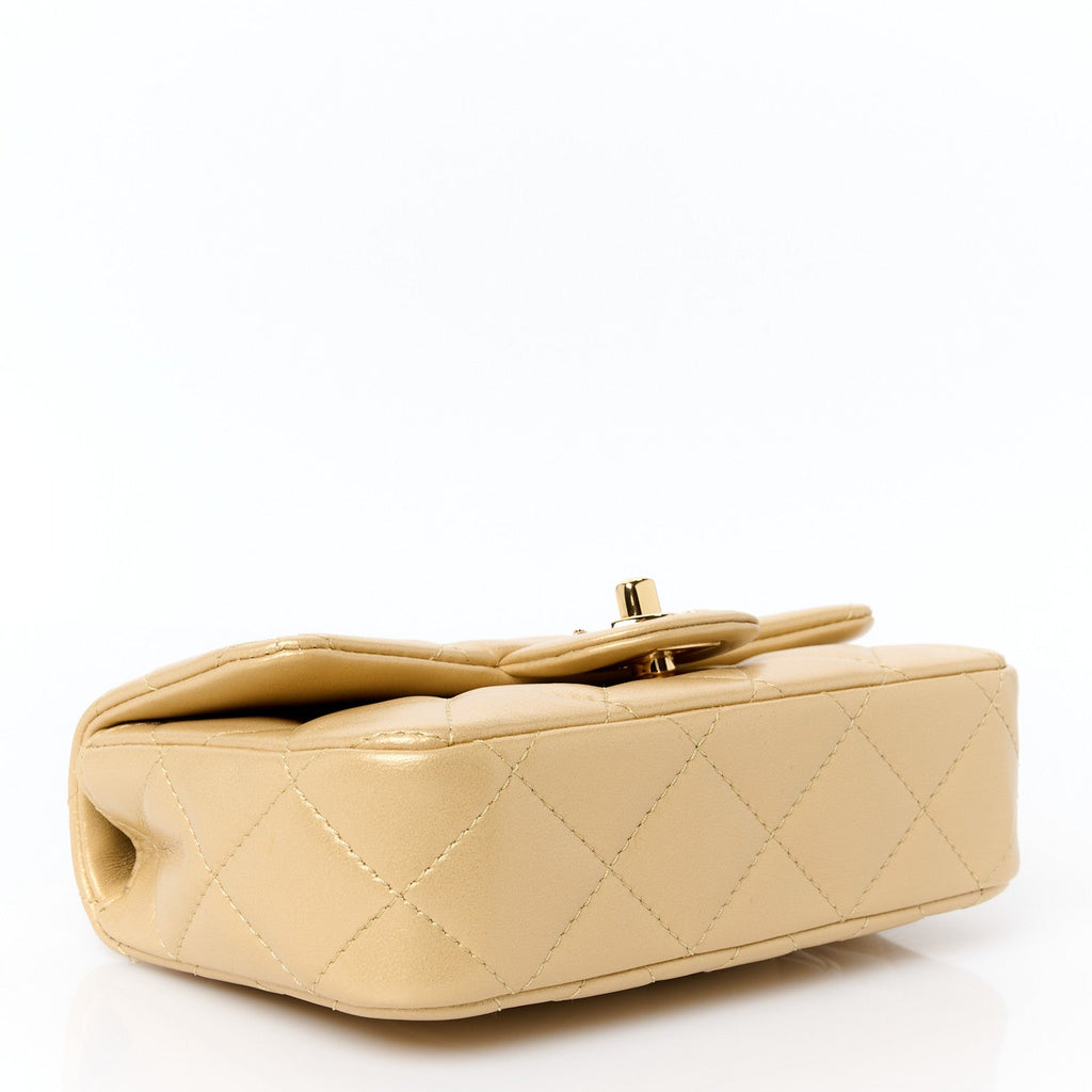 Metallic Lambskin Resin Quilted Top Handle Mini Flap Gold