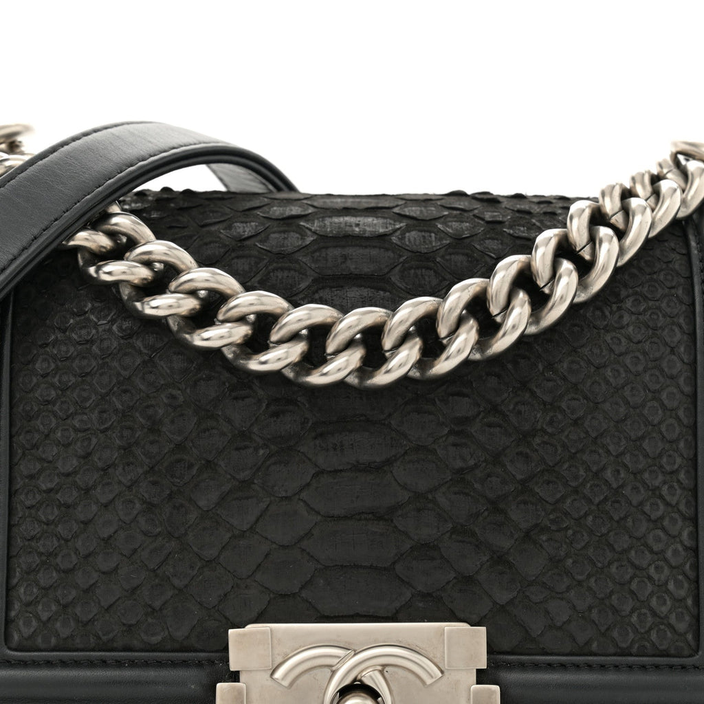 Matte Snakeskin Calfskin Small Boy Flap Black