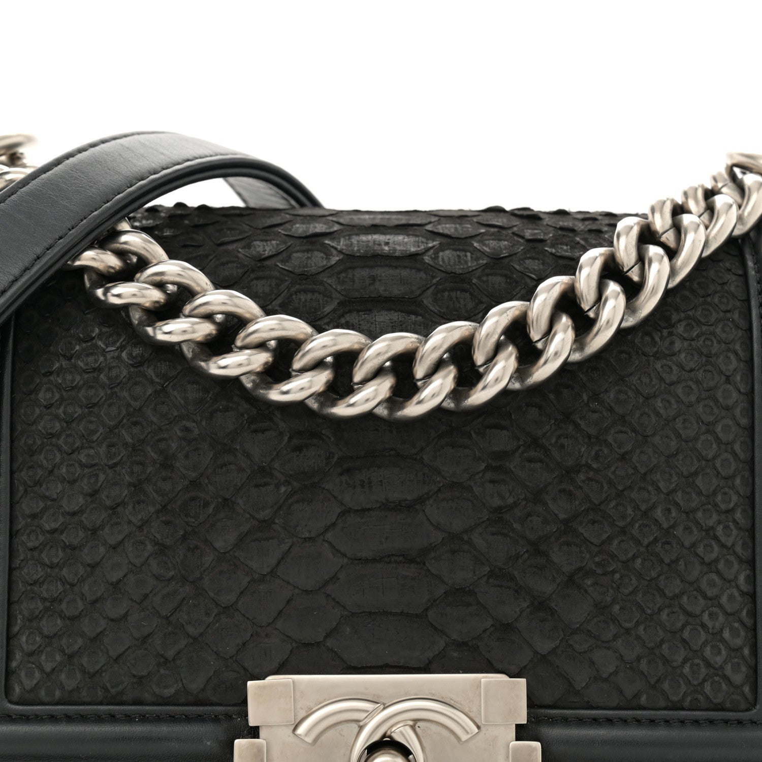 Matte Snakeskin Calfskin Small Boy Flap Black