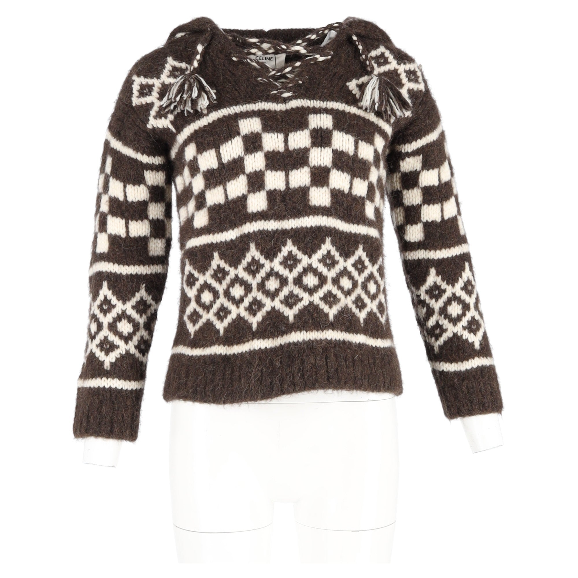Celine Printed Hooded Sweater in Brown Wool