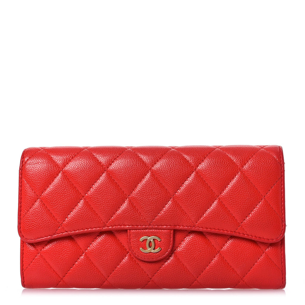 Caviar Quilted Large Gusset Flap Wallet Red