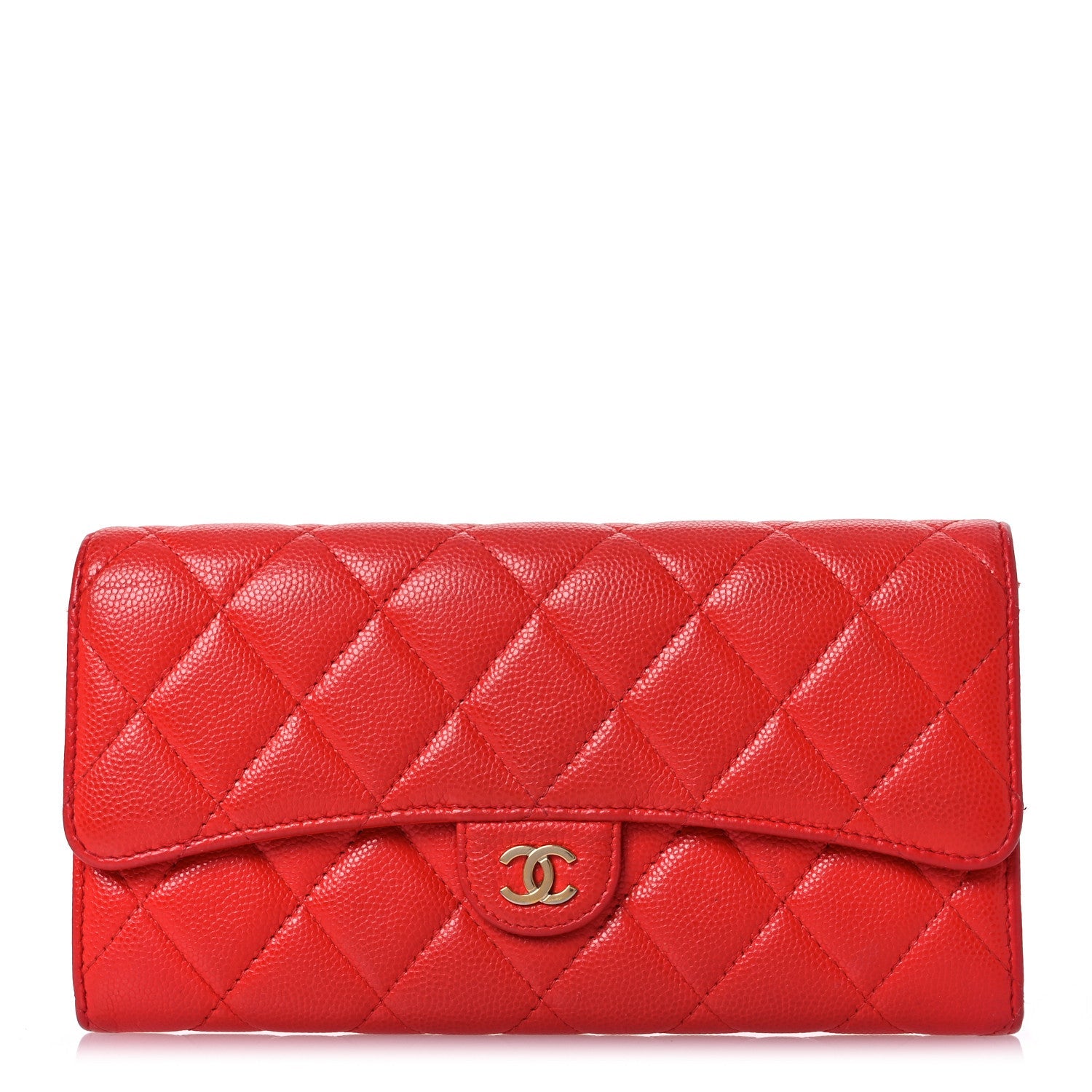Caviar Quilted Large Gusset Flap Wallet Red