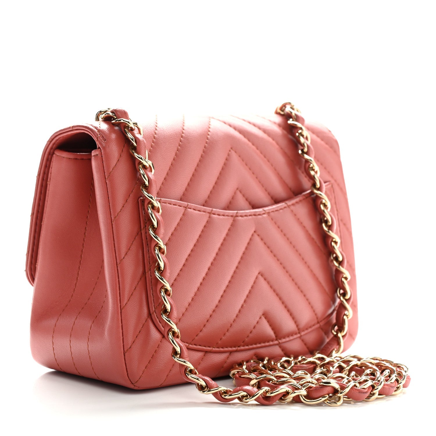 Lambskin Chevron Quilted Mini Square Flap Rosewood