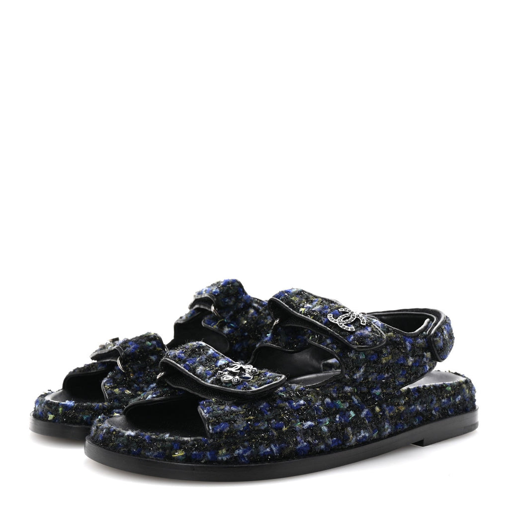 Iridescent Tweed Velcro Dad Sandals 37.5 Navy Blue Multicolor