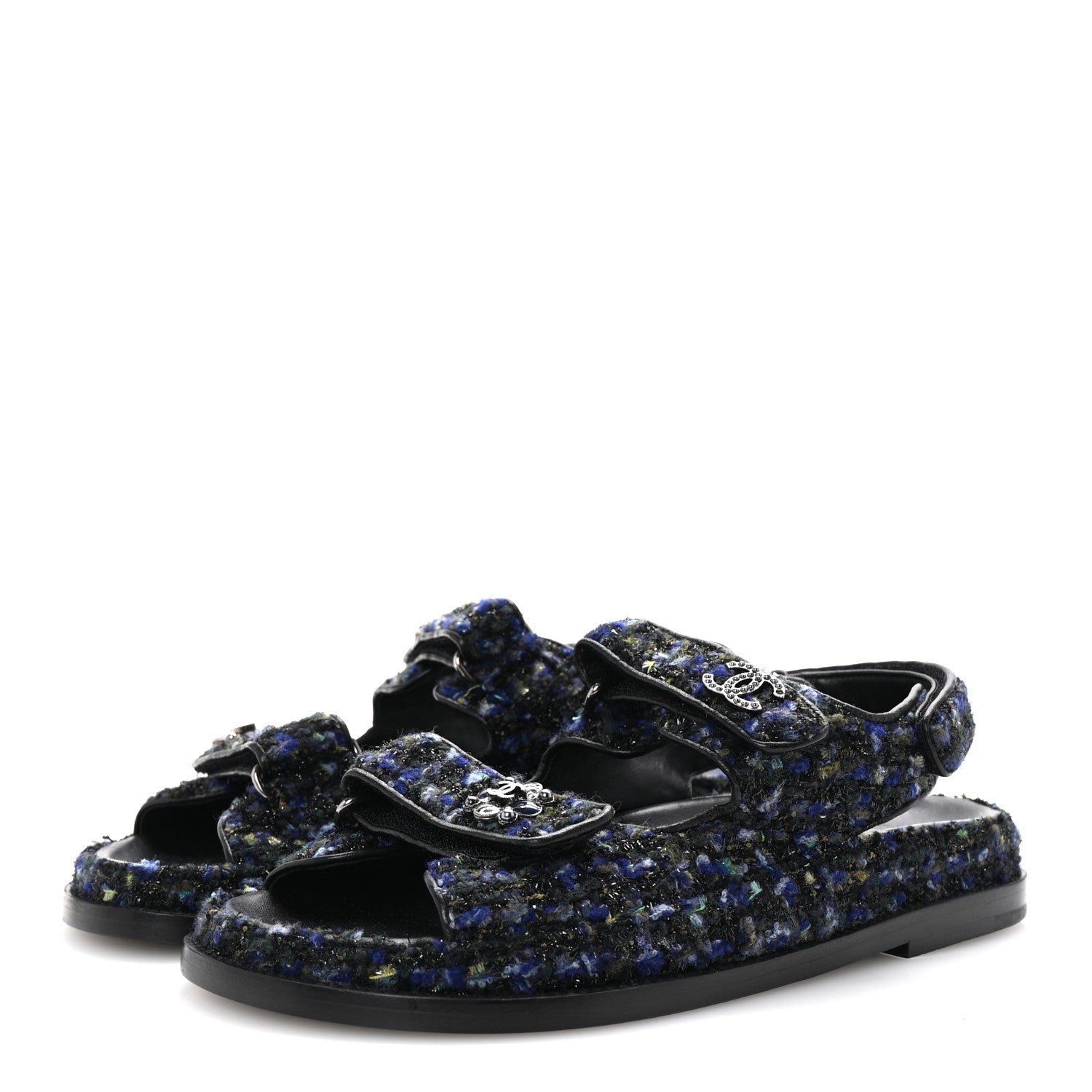Iridescent Tweed Velcro Dad Sandals 37.5 Navy Blue Multicolor
