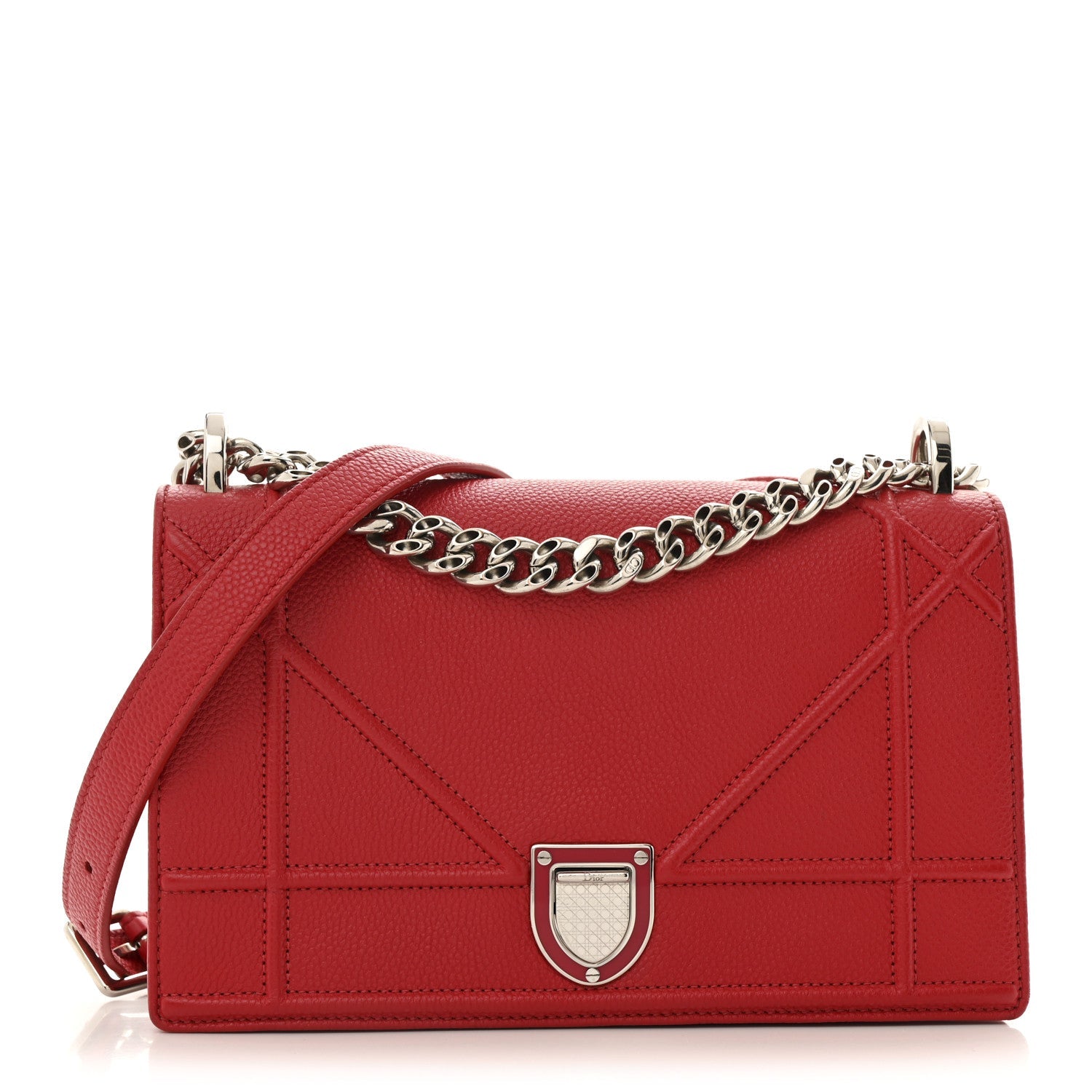 Grained Calfskin Small Diorama Flap Bag Red
