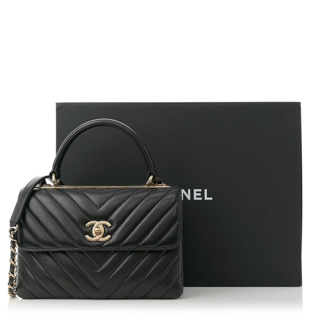 Lambskin Chevron Quilted Small Trendy CC Dual Handle Flap Bag Black