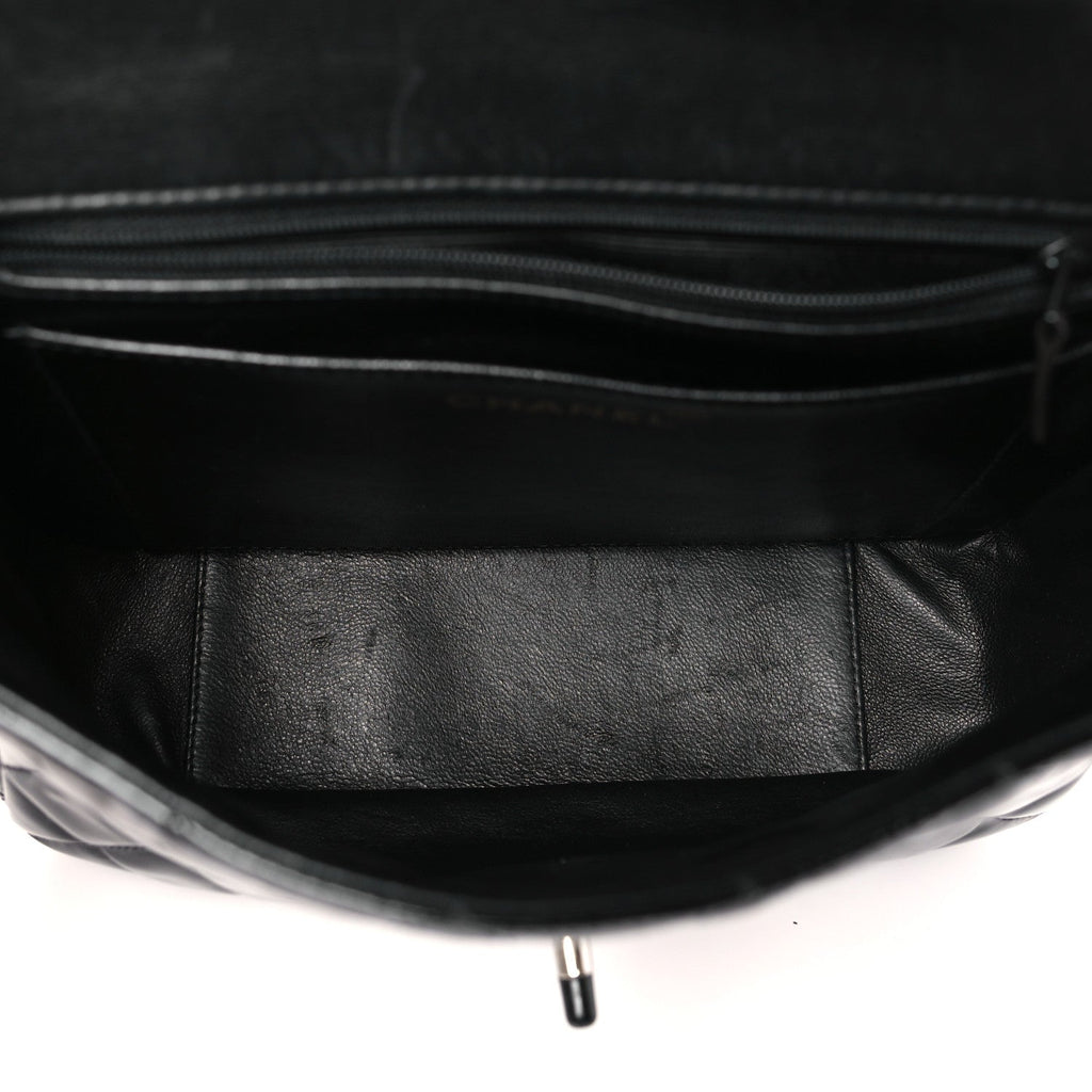 Patent Quilted Shoulder Flap Bag Black