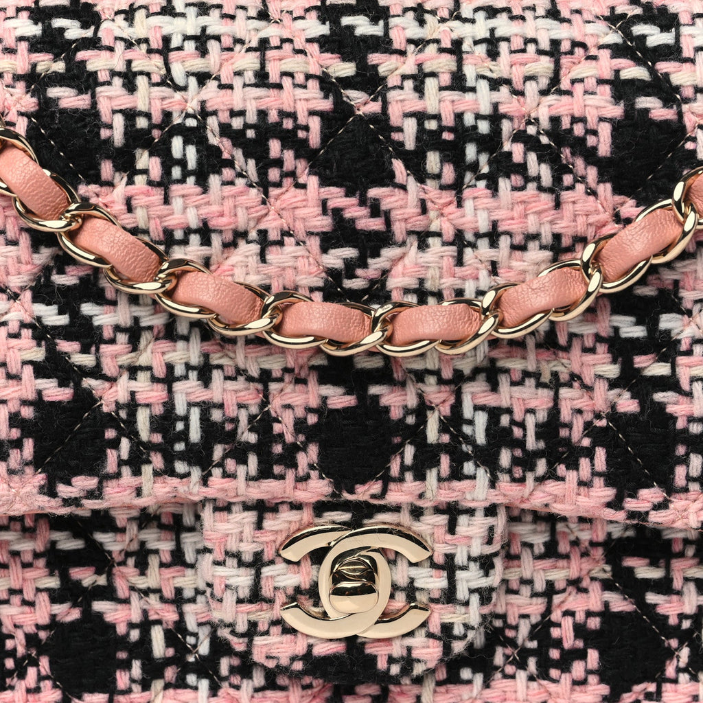 Tweed Quilted Medium Rectangular Flap Pink Black White