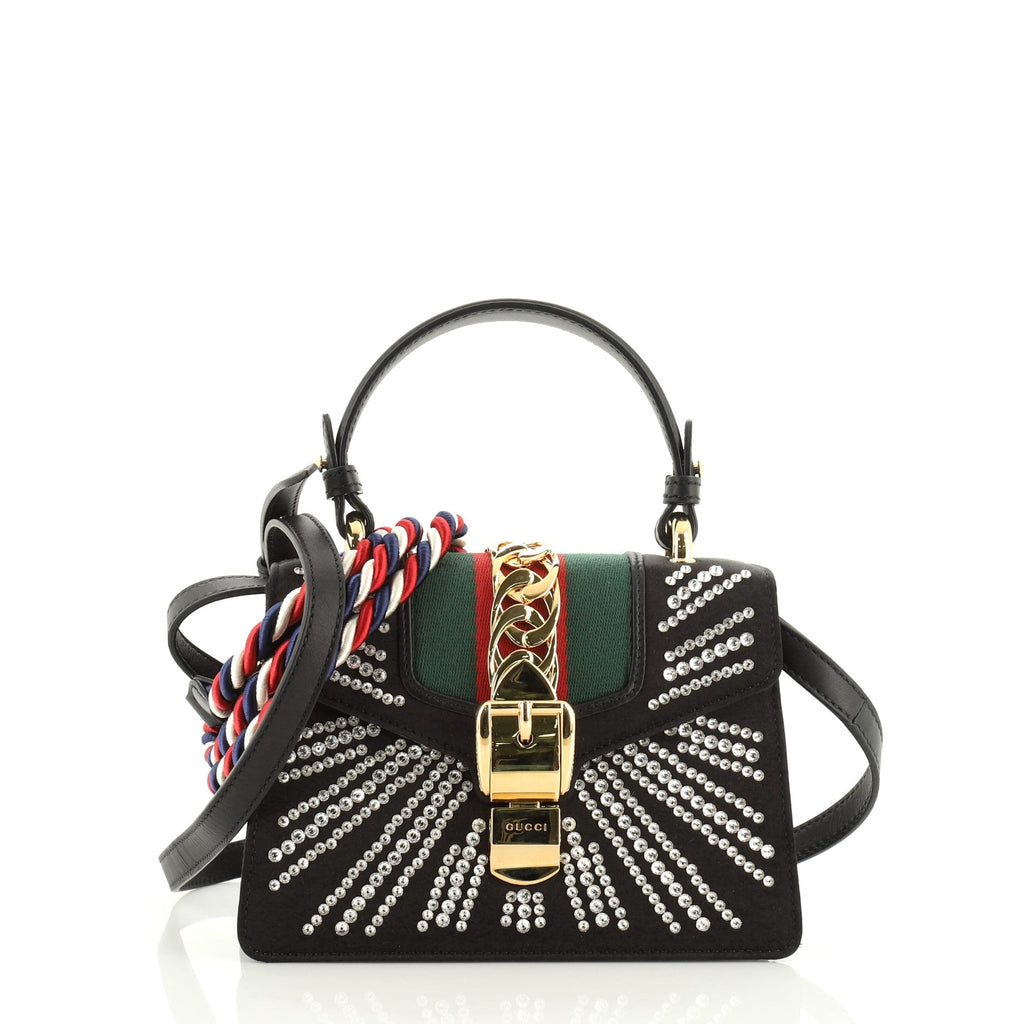 Sylvie Top Handle Bag Crystal Embellished Satin Mini
