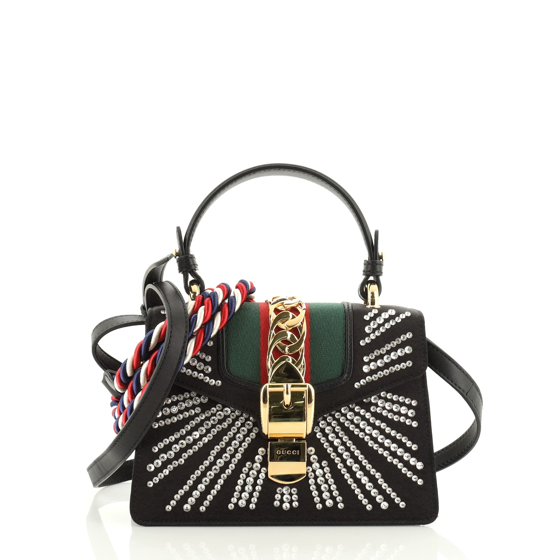 Sylvie Top Handle Bag Crystal Embellished Satin Mini