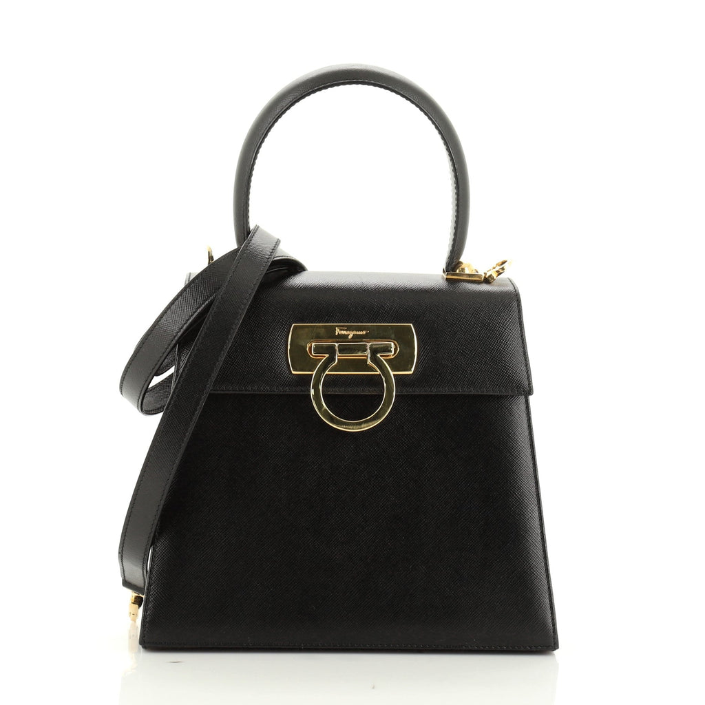 Gancini Convertible Top Handle Bag Saffiano Leather Mini