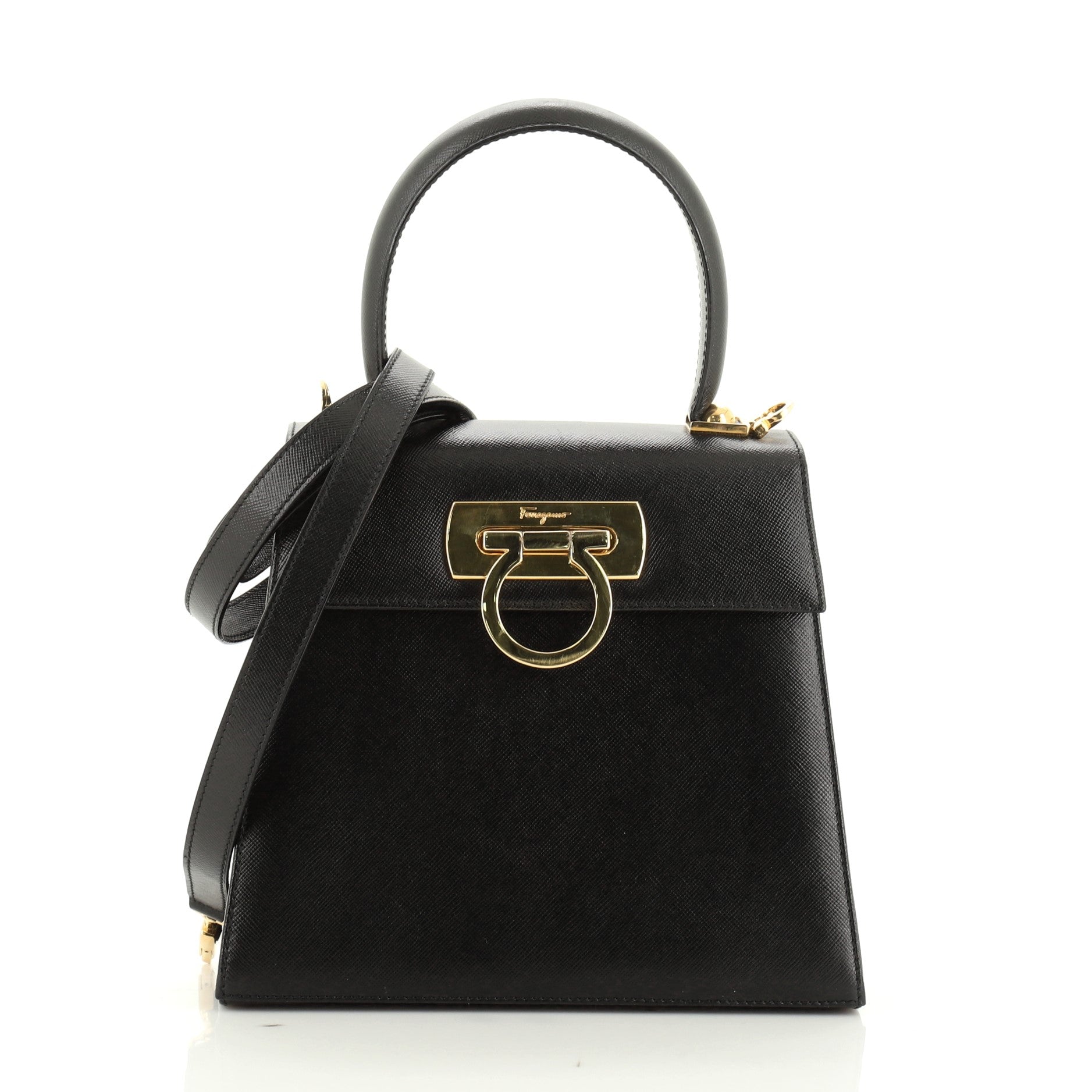 Gancini Convertible Top Handle Bag Saffiano Leather Mini