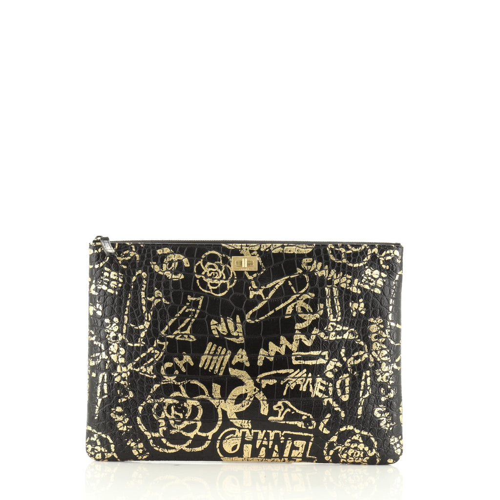 Reissue 2.55 O Case Clutch Graffiti Crocodile Embossed Calfskin Large