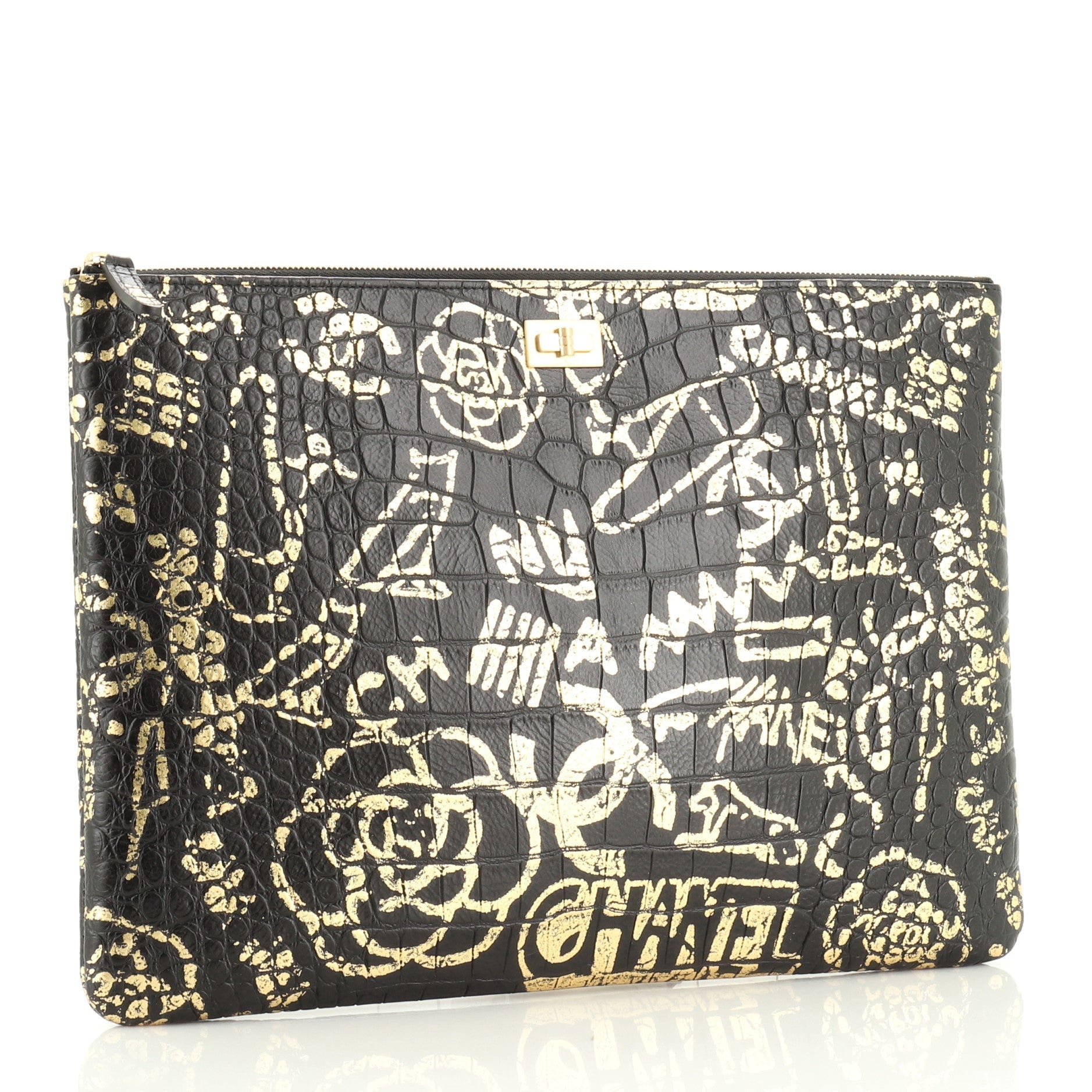 Reissue 2.55 O Case Clutch Graffiti Crocodile Embossed Calfskin Large