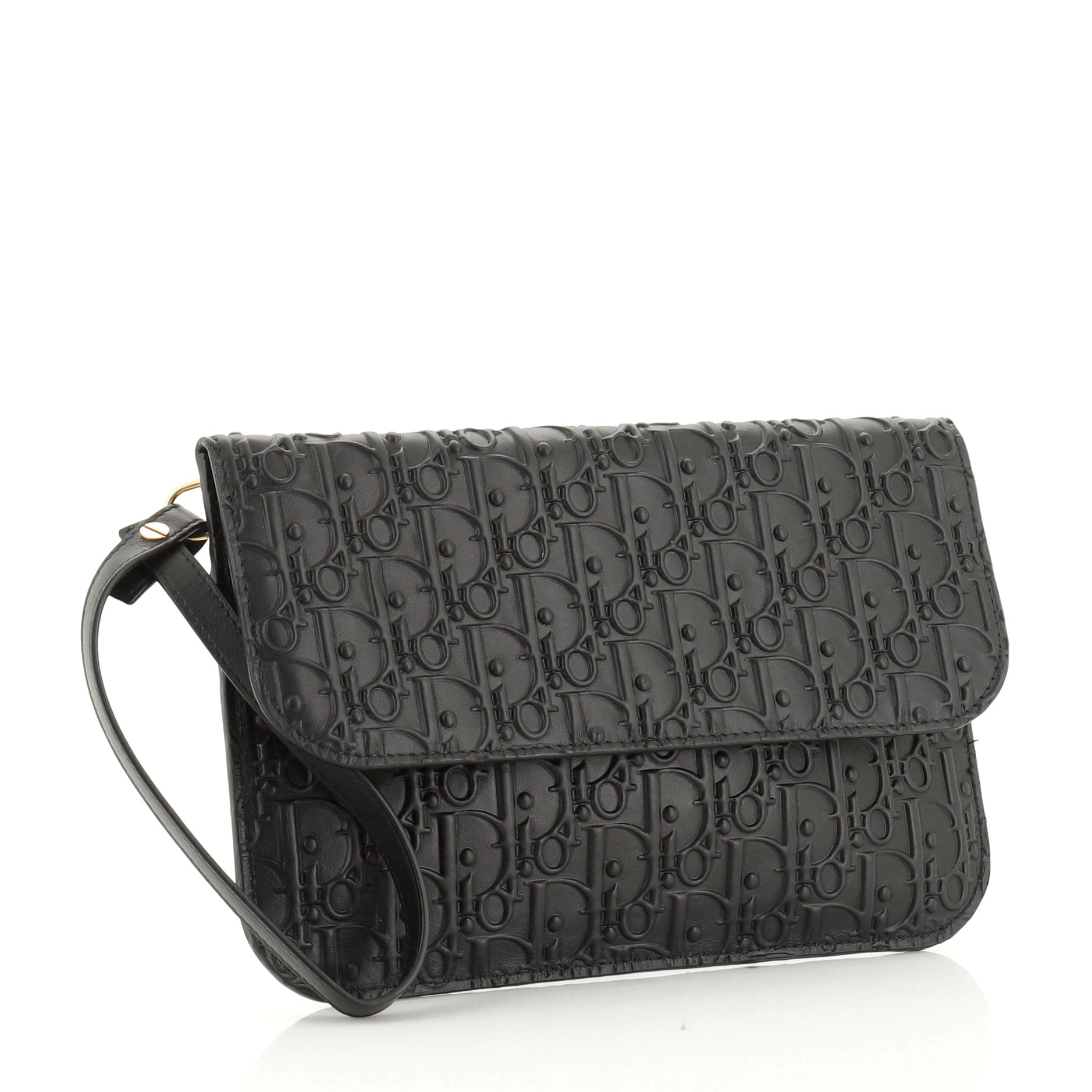 Wristlet Flap Clutch Oblique Embossed Leather