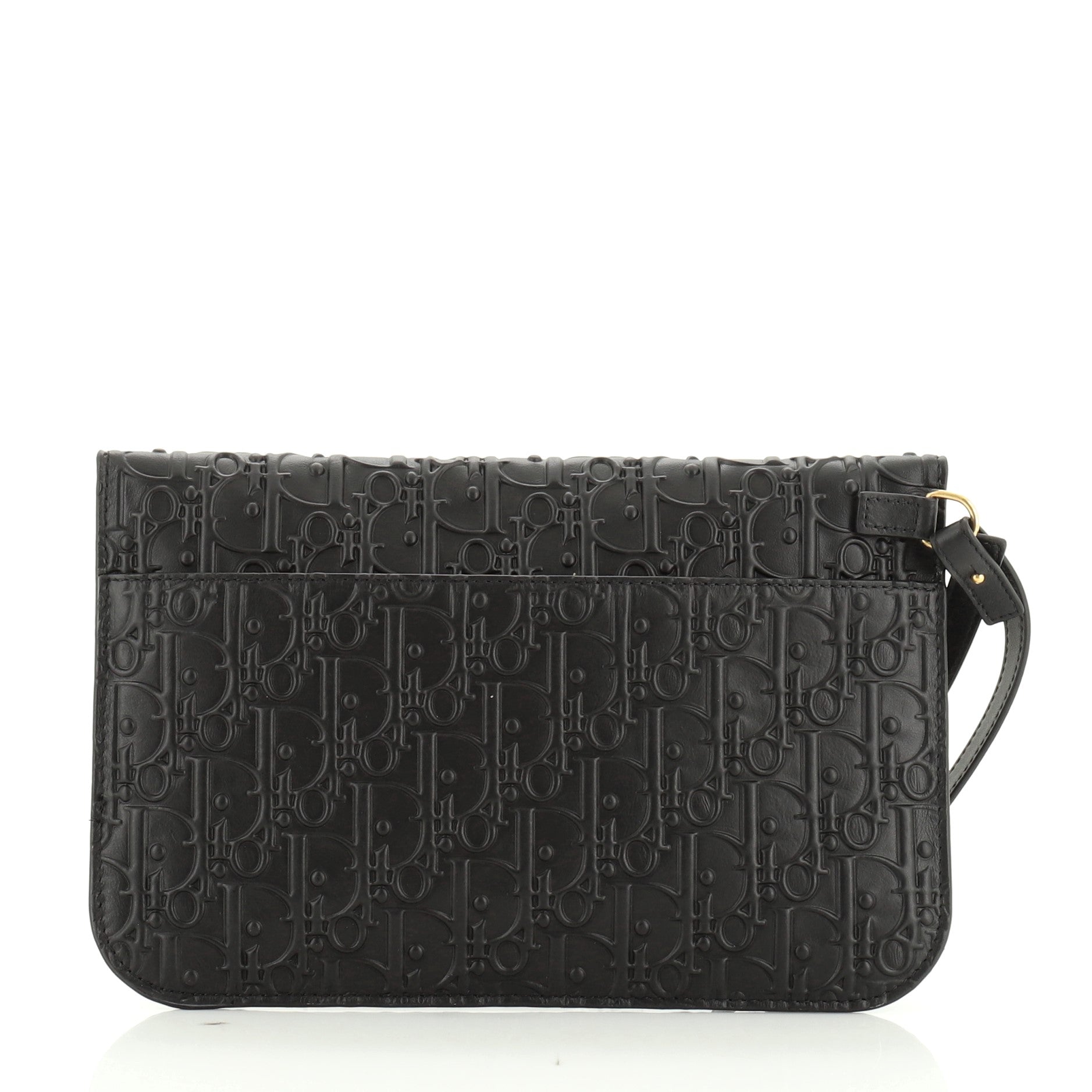 Wristlet Flap Clutch Oblique Embossed Leather