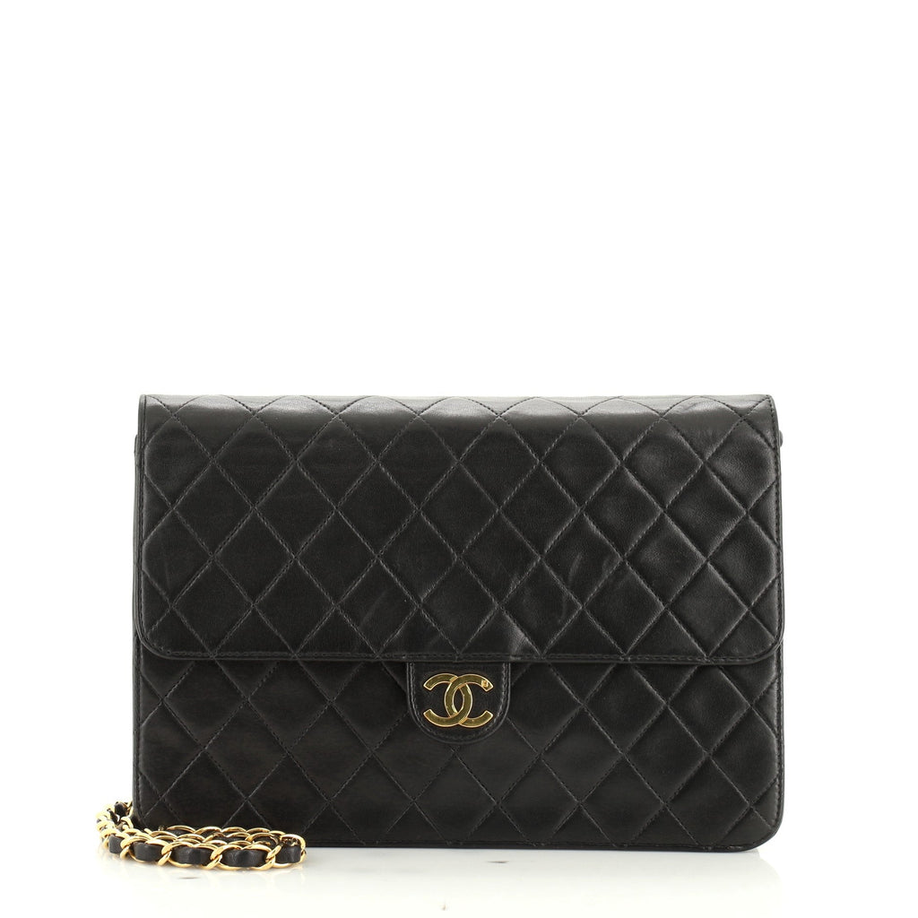 Vintage Clutch with Chain Quilted Leather Medium