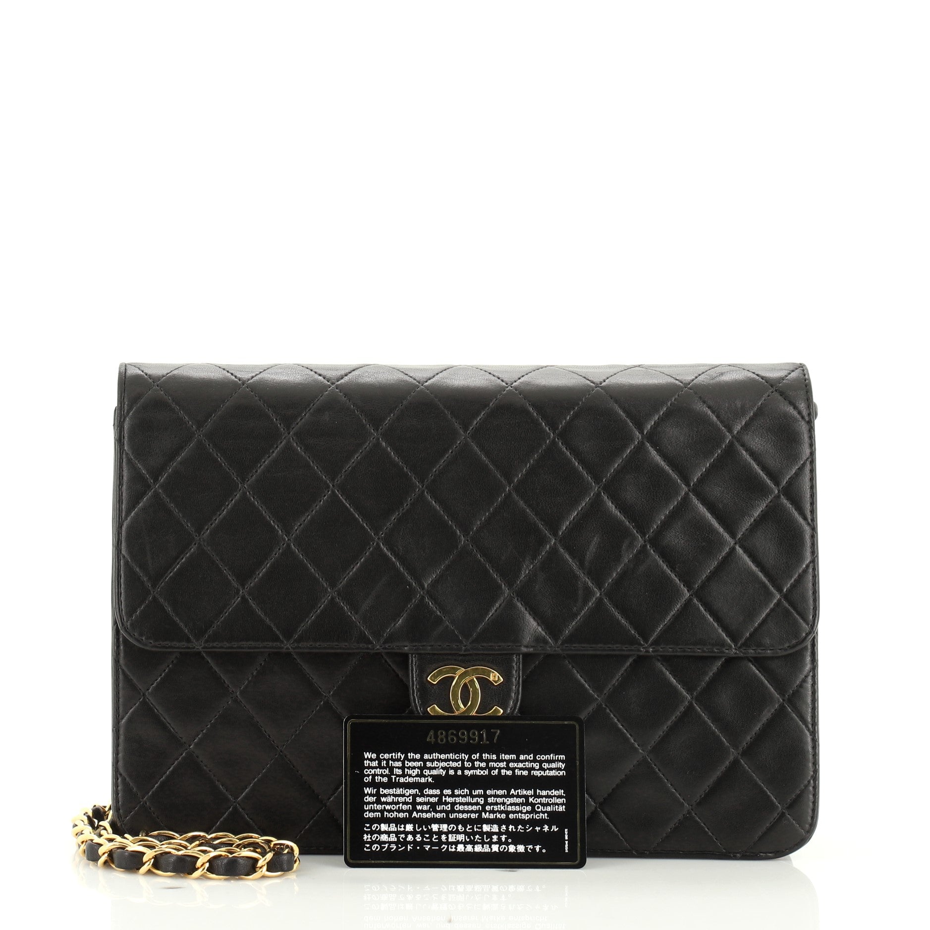 Vintage Clutch with Chain Quilted Leather Medium
