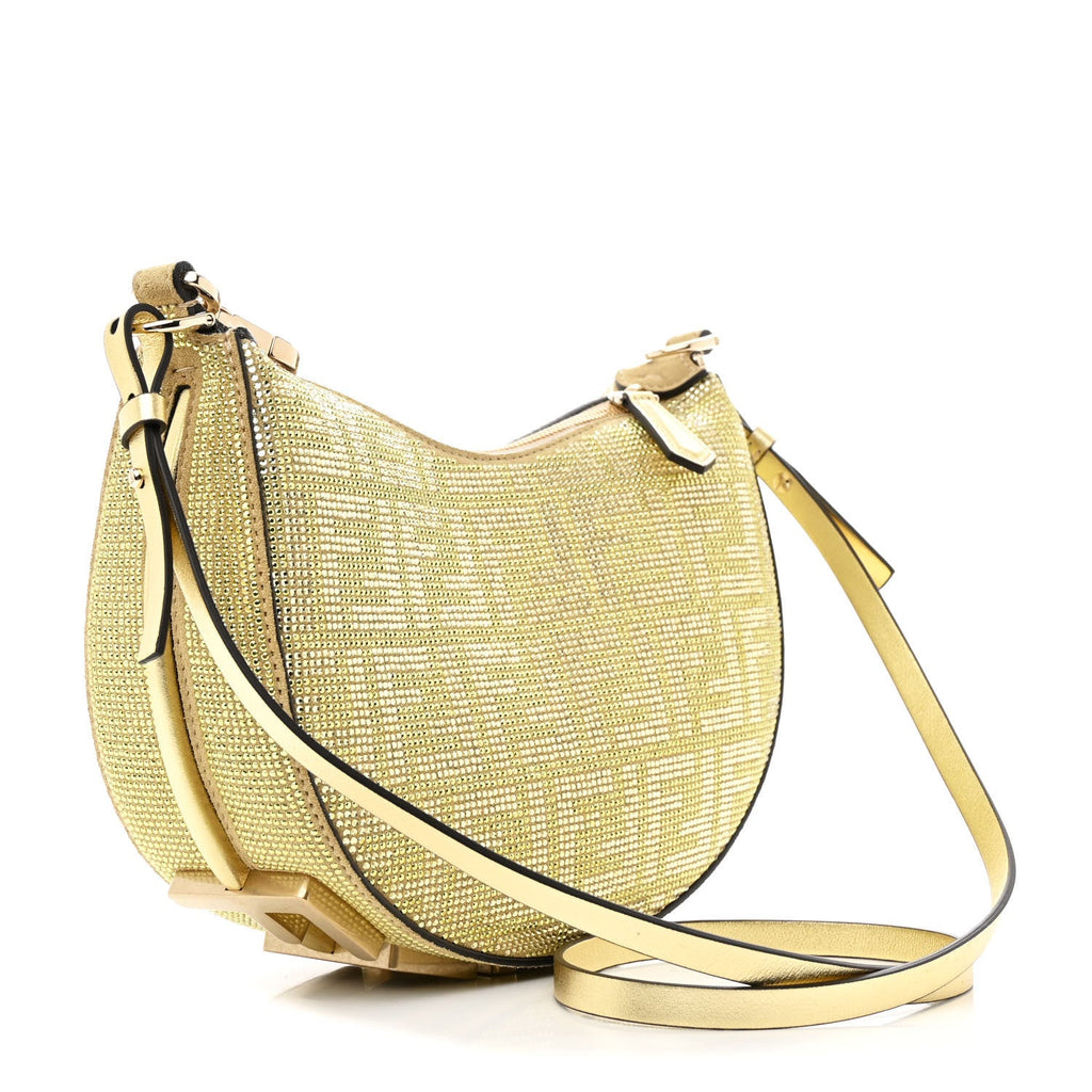 Crystal Vitello Laminato Suede FF Mini Fendigraphy Hobo Bag Platino
