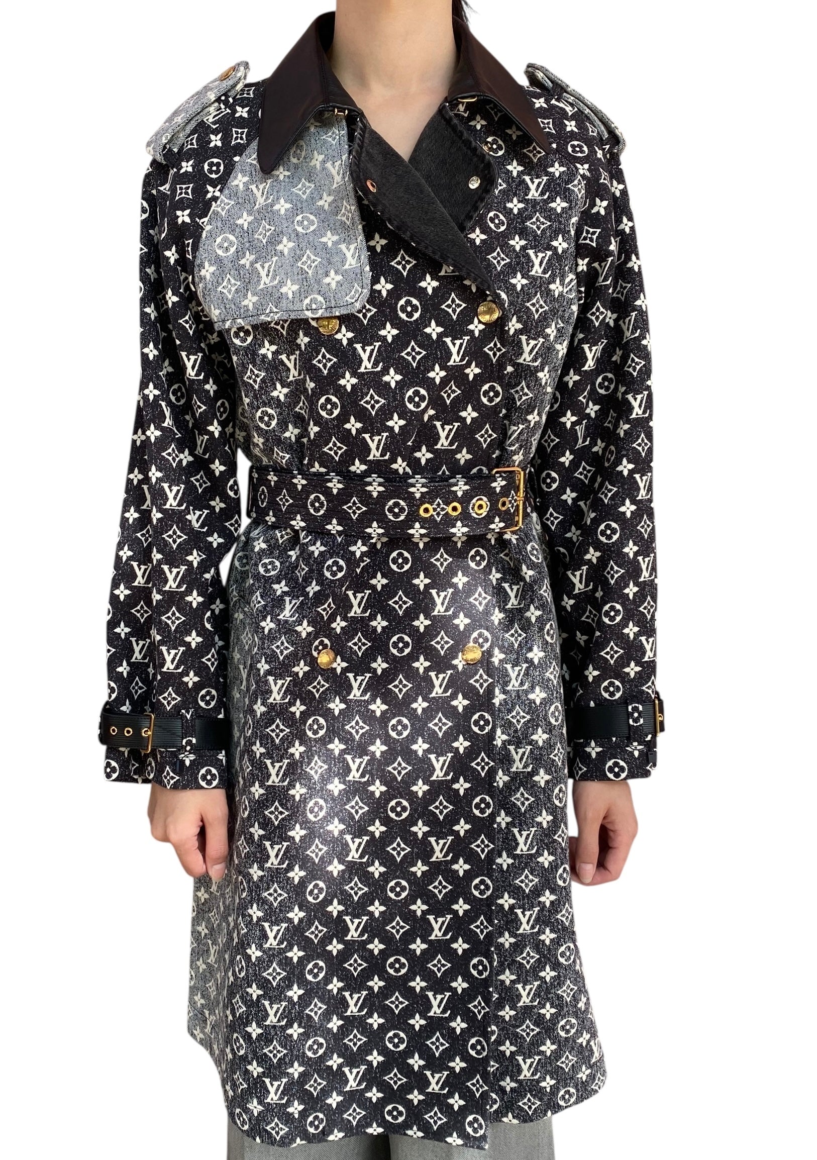Louis Vuitton 2023 Black Denim Monogram Trench Coat - 38