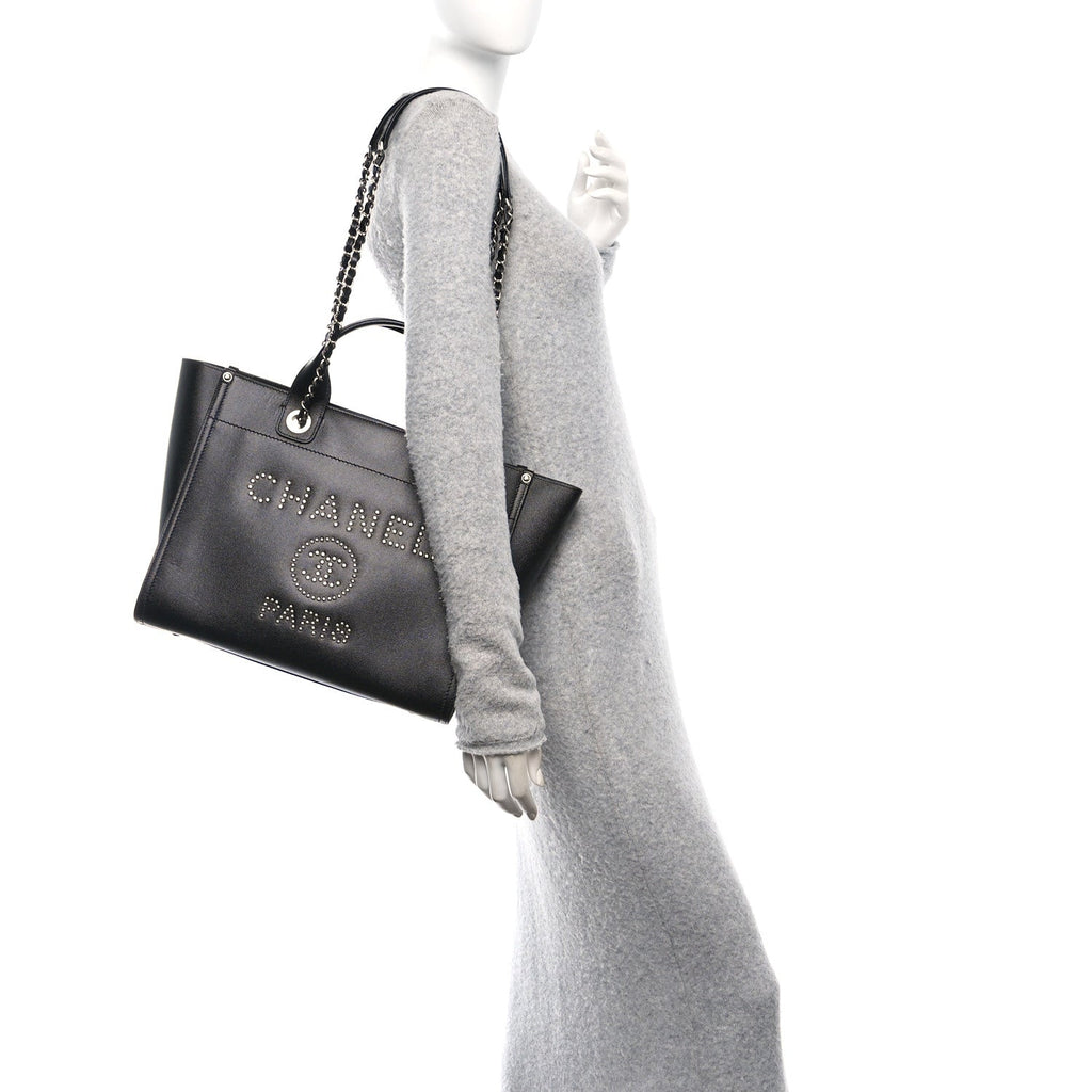 Caviar Small Studded Deauville Tote Black