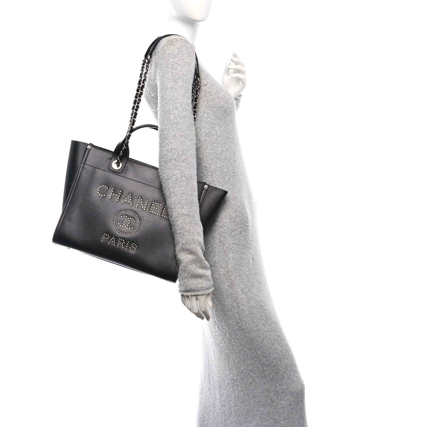 Caviar Small Studded Deauville Tote Black
