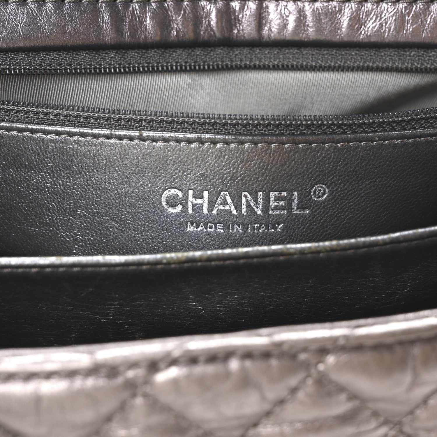 Metallic Aged Calfskin Quilted Reissue 2.55 Accordion Flap Dark Silver