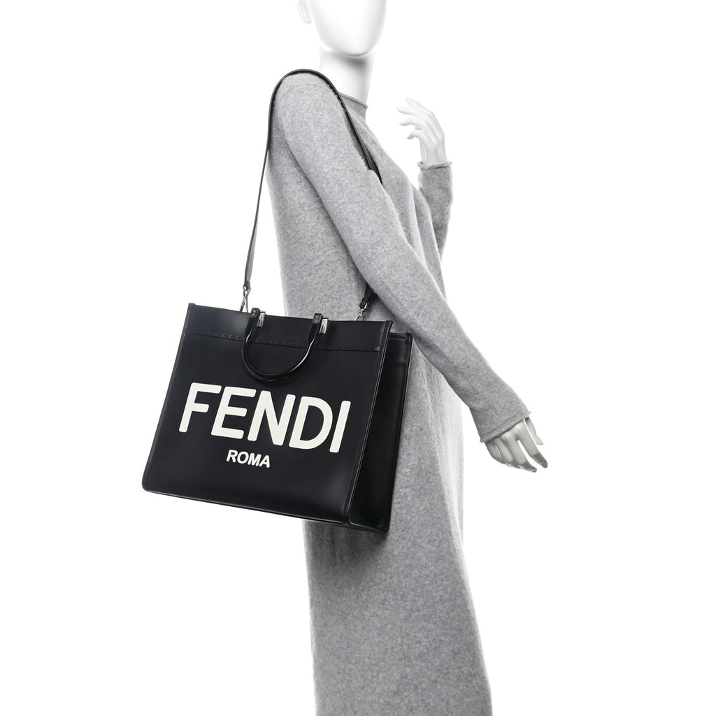Vitello King Plexiglass Medium Fendi Sunshine Shopper Tote Black White