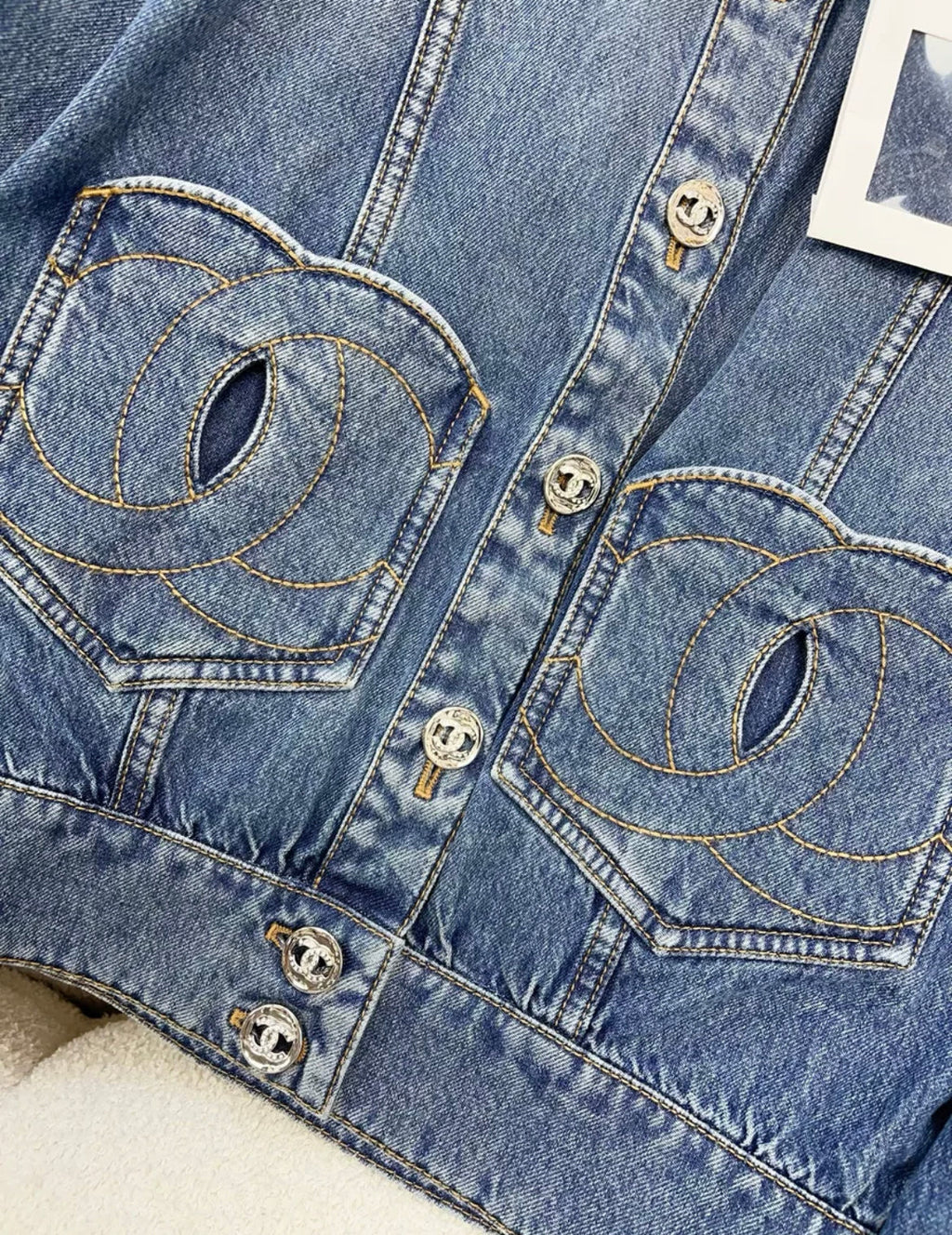 Chanel 24P Blue Denim Jacket with CC Pockets size 36
