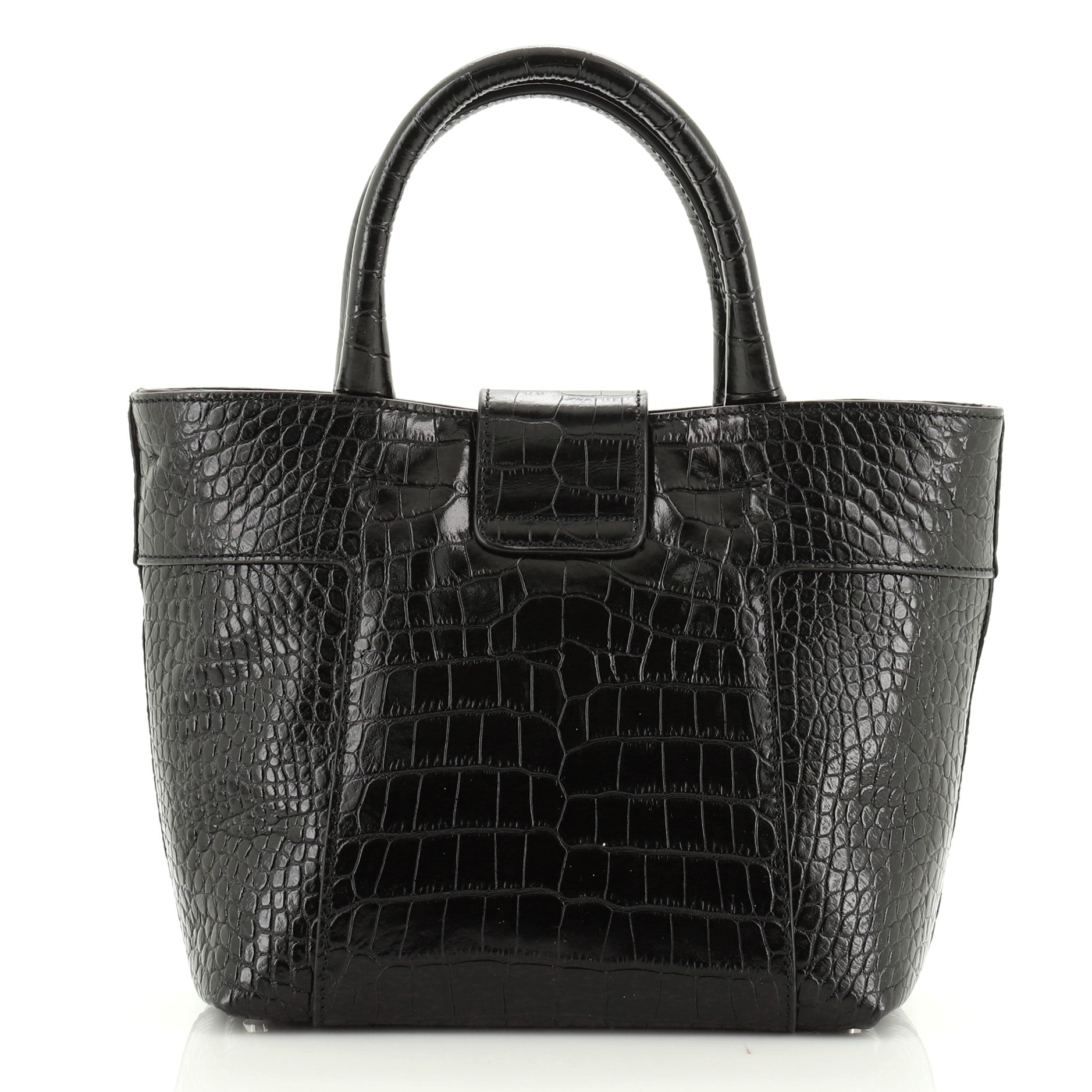 Double T Tote Crocodile Embossed Leather Mini