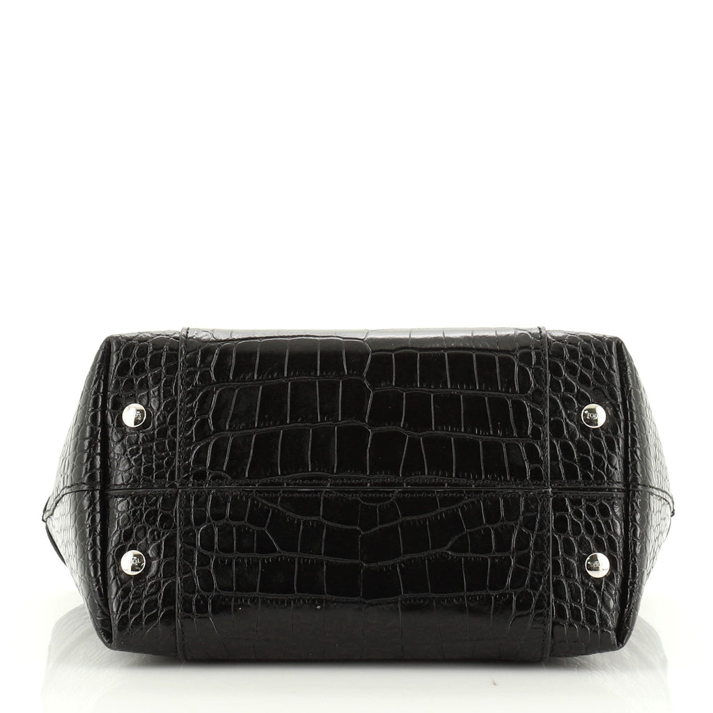 Double T Tote Crocodile Embossed Leather Mini