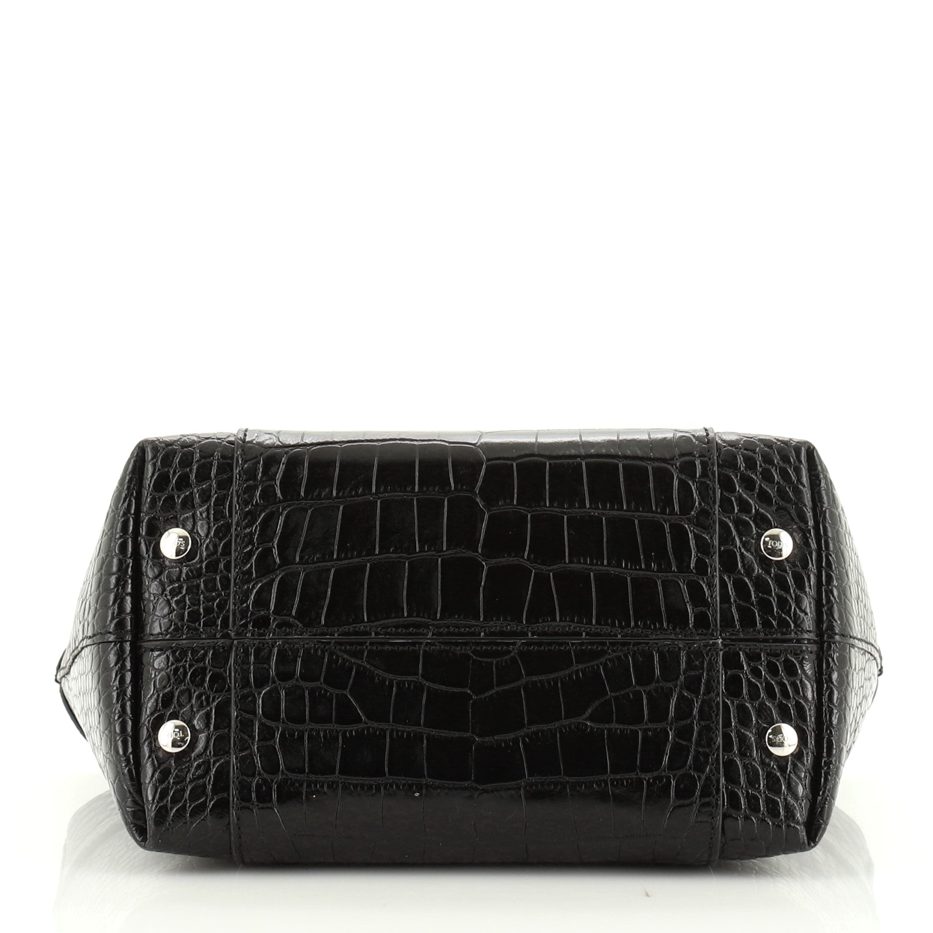 Double T Tote Crocodile Embossed Leather Mini