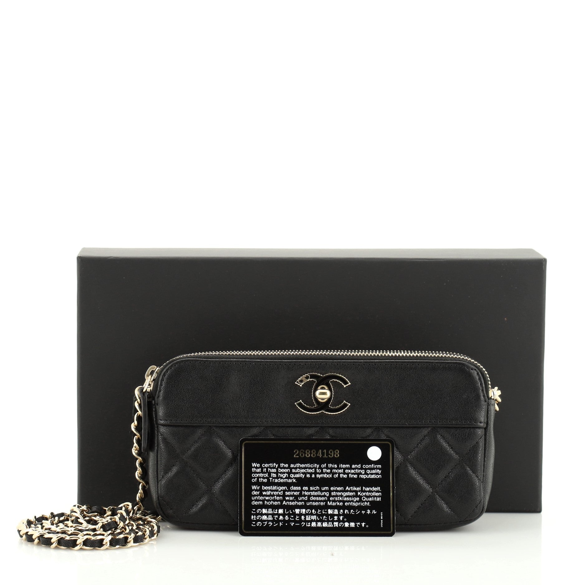 Vintage Mademoiselle Double Zip Clutch With Chain Quilted Sheepskin