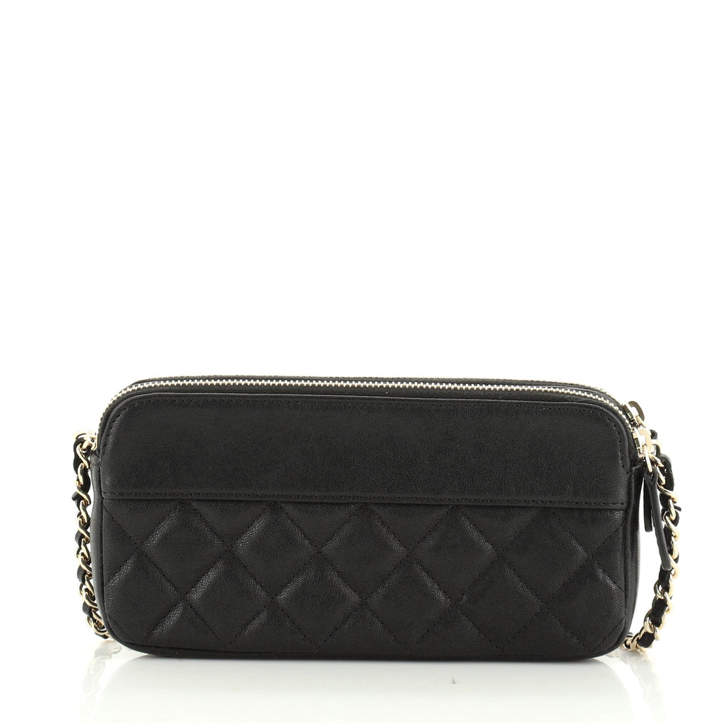 Vintage Mademoiselle Double Zip Clutch With Chain Quilted Sheepskin