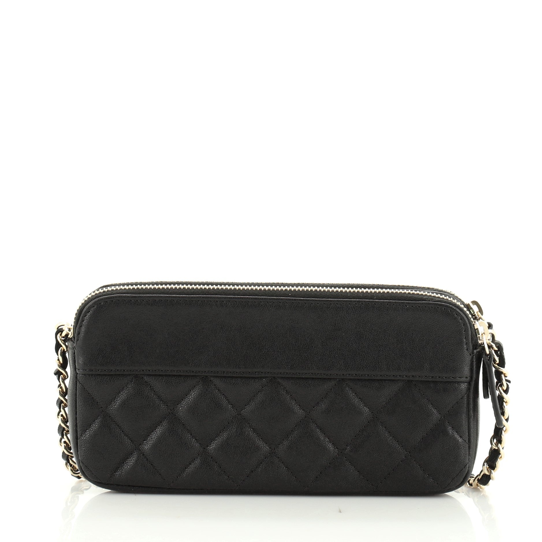 Vintage Mademoiselle Double Zip Clutch With Chain Quilted Sheepskin