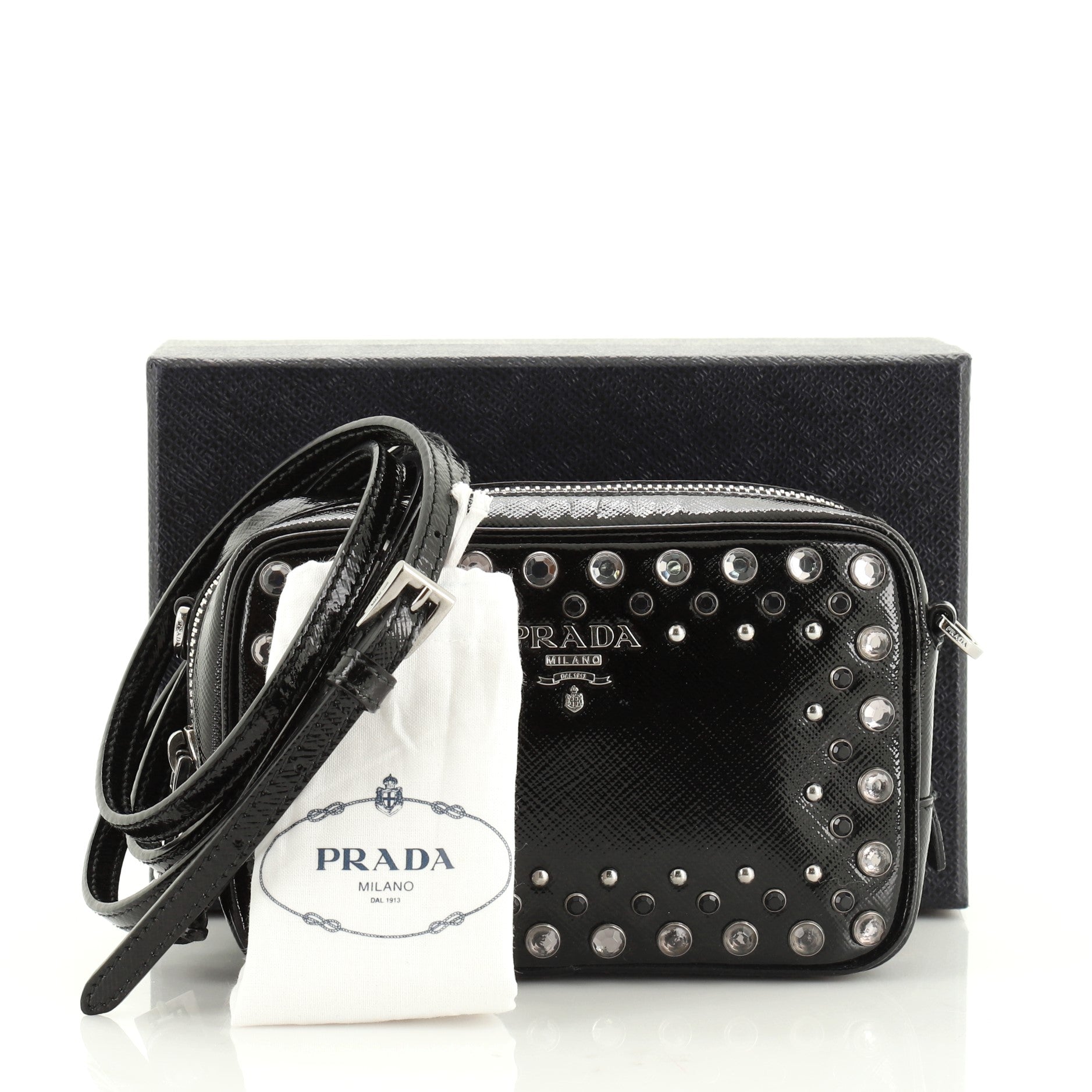 Zip Crossbody Bag Studded Vernice Saffiano Leather Mini