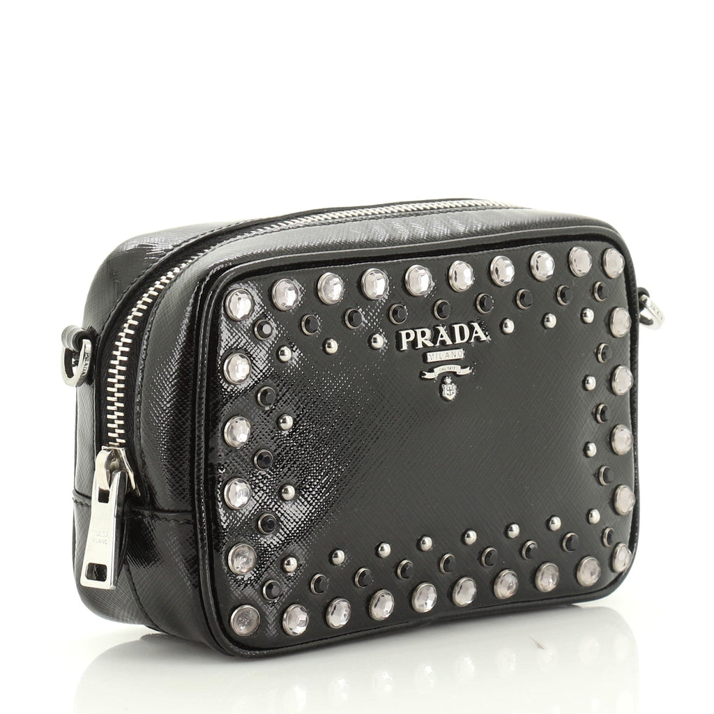 Zip Crossbody Bag Studded Vernice Saffiano Leather Mini